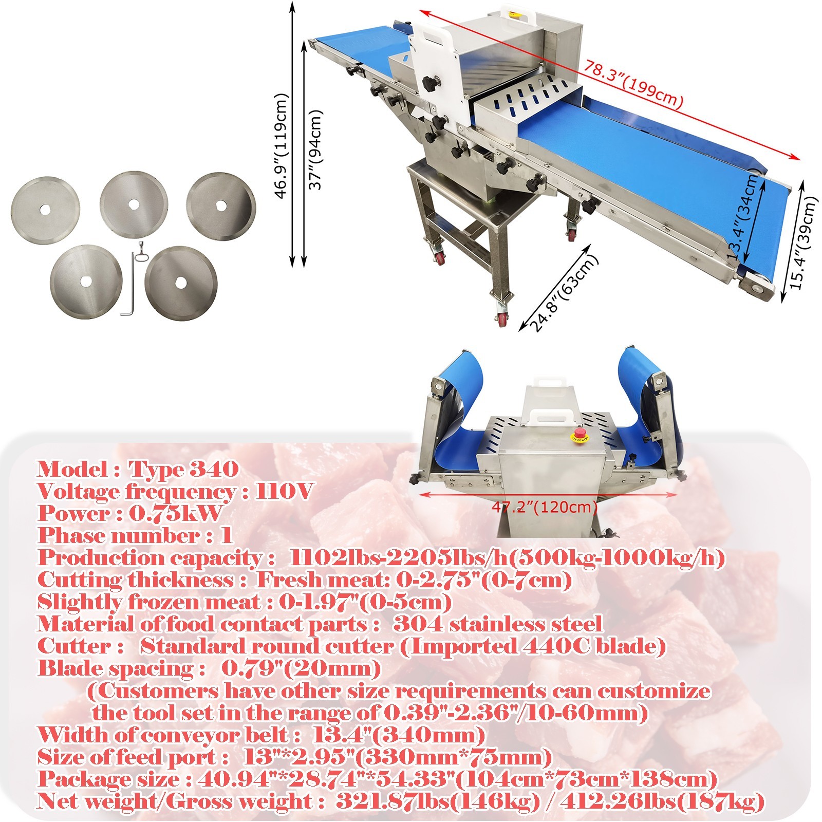 110V Commercial Meat Dicer Fully Automatic Meat Cutting Machine 1PH 0.75KW