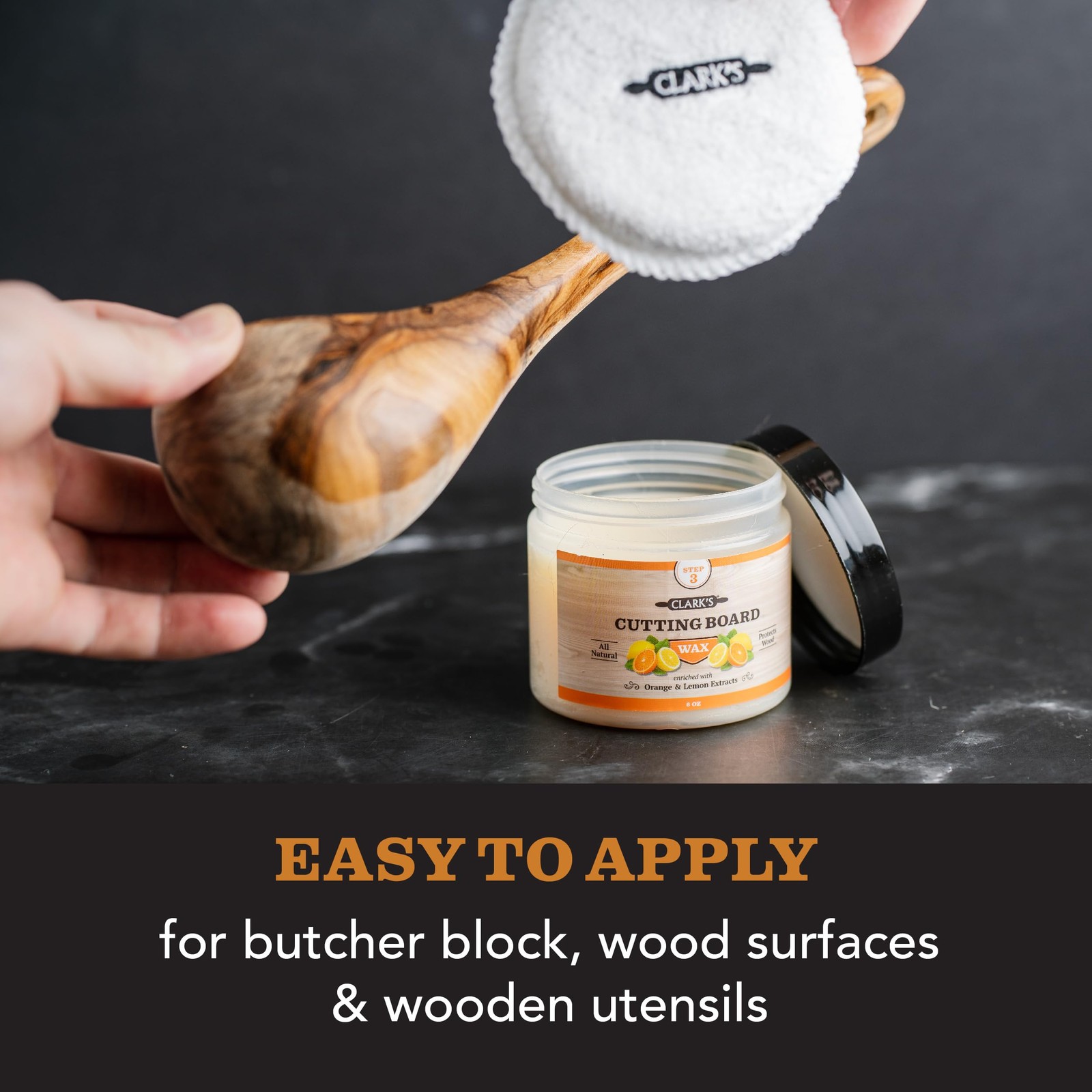 Cutting Board Finish Wax (6oz) by CLARK’S | Enriched with Lemon & Orange Oils |