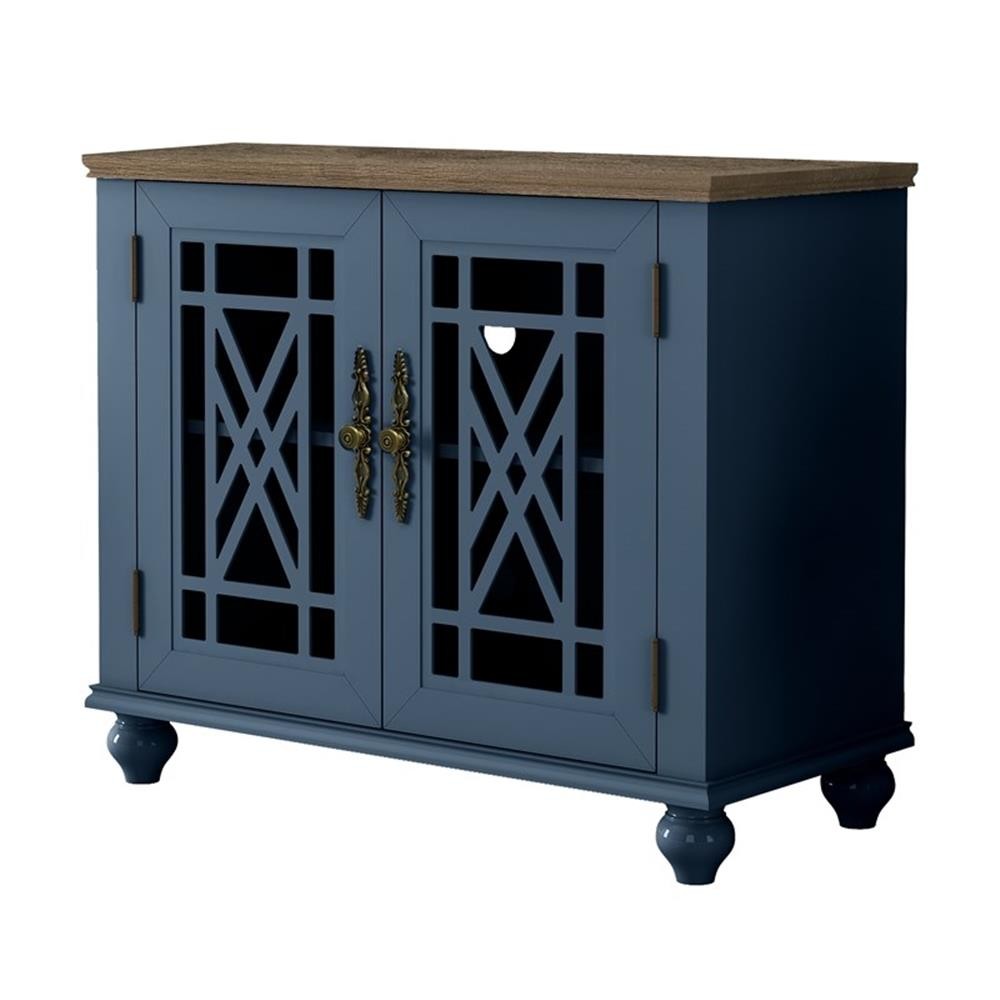 LIVILAND 2 Piece Floral Storage Buffet Sideboard Set (55 & 38) in Navy Blue