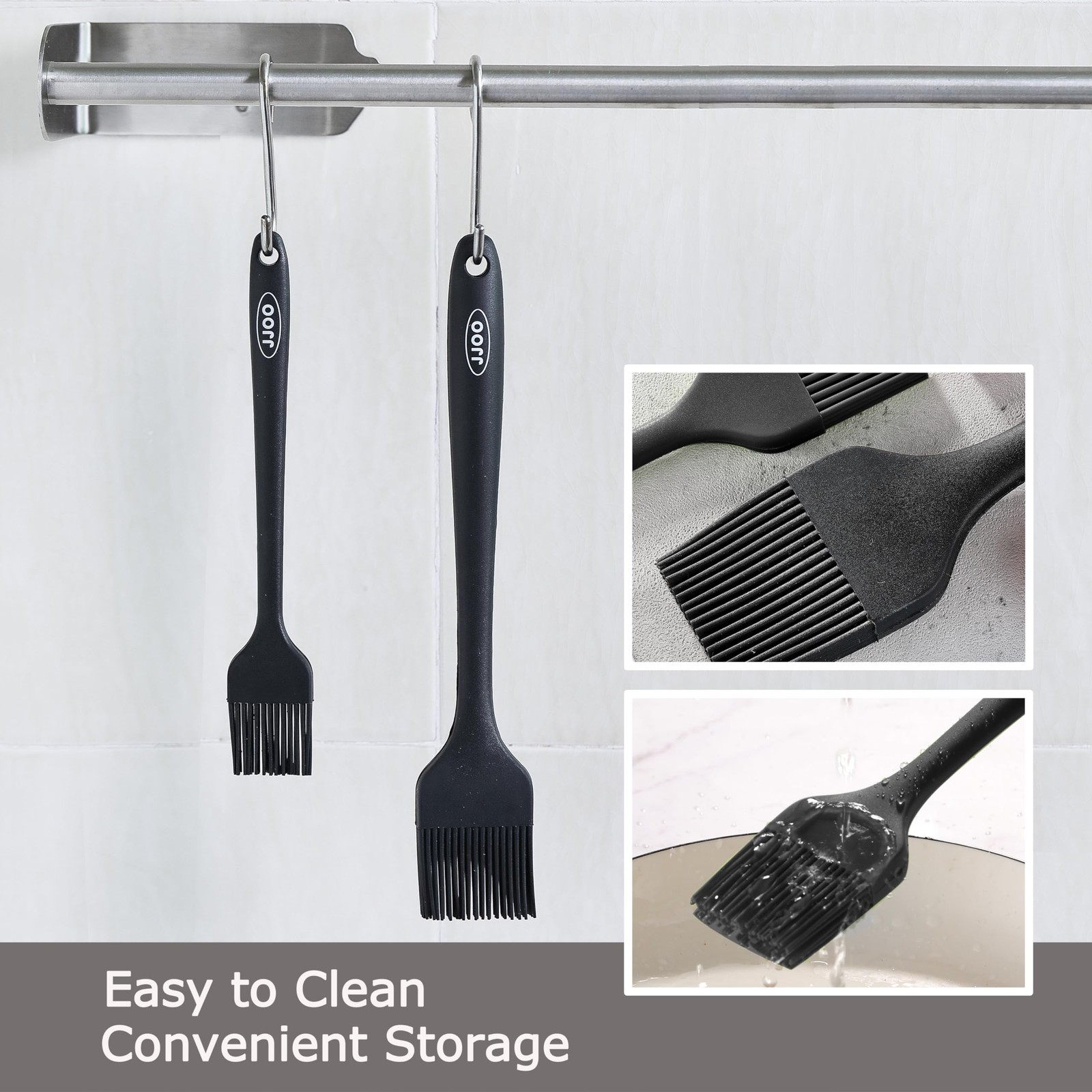 2PCS Silicone Basting Pastry Brush, JJOO Heat Resistant 10.23*1.57, Black