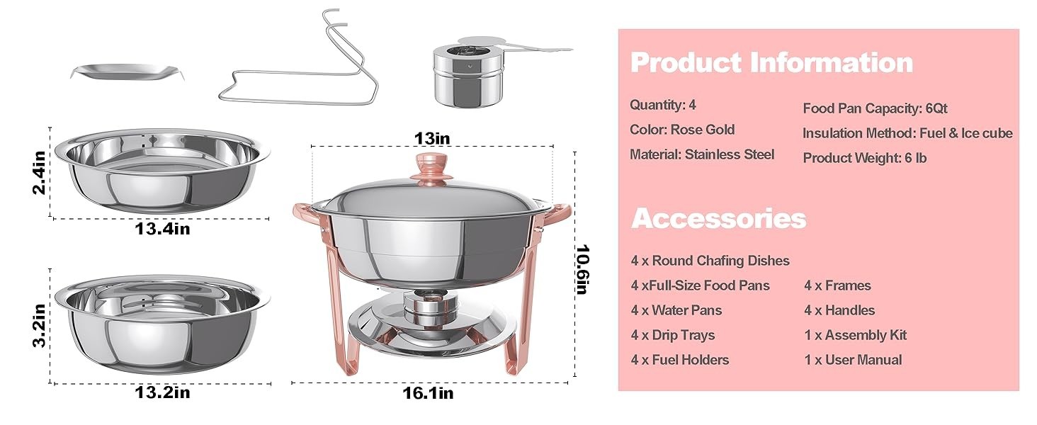 Chafing Dish Set – 2 Pack 6QT, Stainless Steel Buffet Food Warmers for Parties