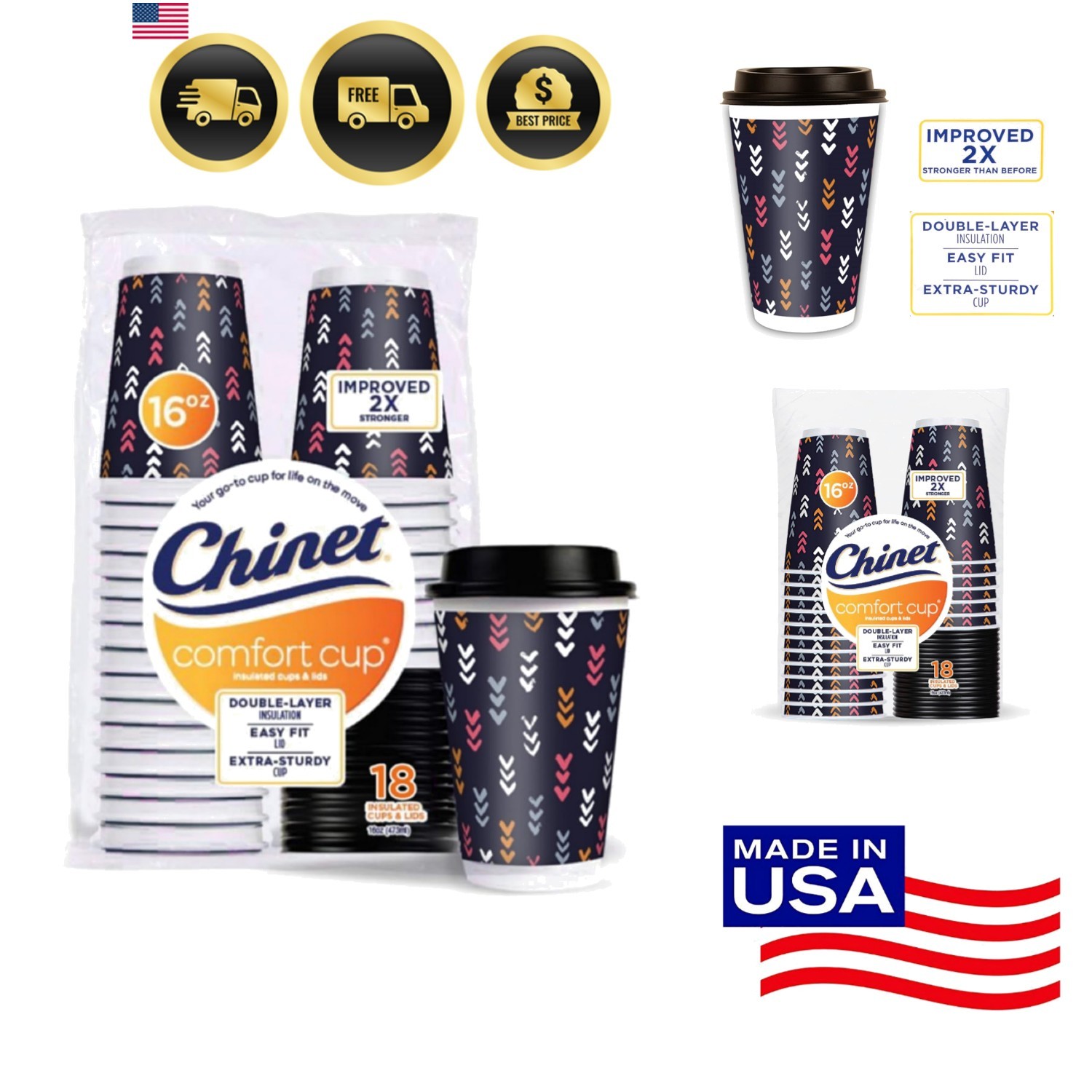 Comfort-Cup 108 Count: 16oz Double-wall Hot Beverages with Stylish Lids