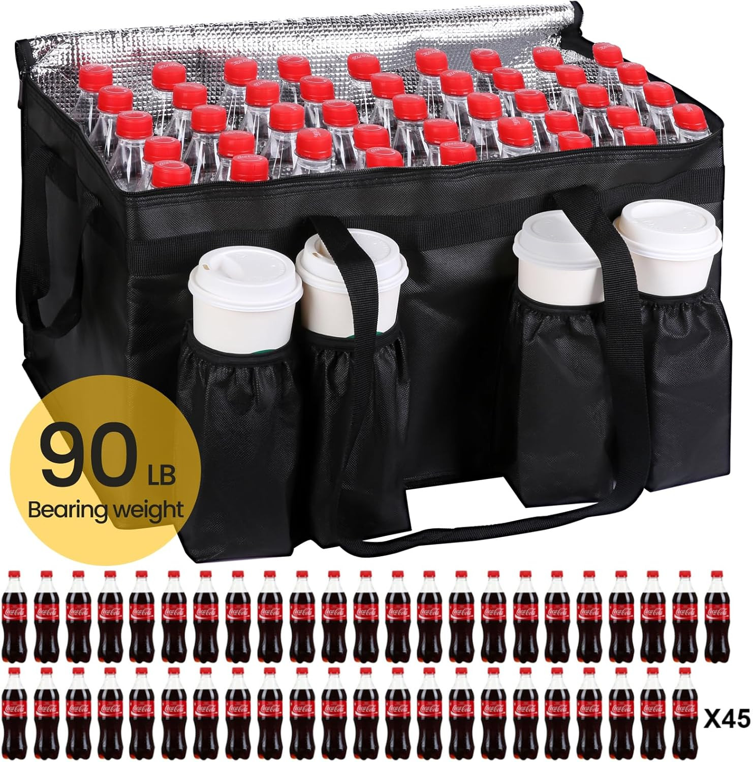 Catering Bag for Doordash 22X14X13 Insulated Food Delivery Bag with Cup Holders/