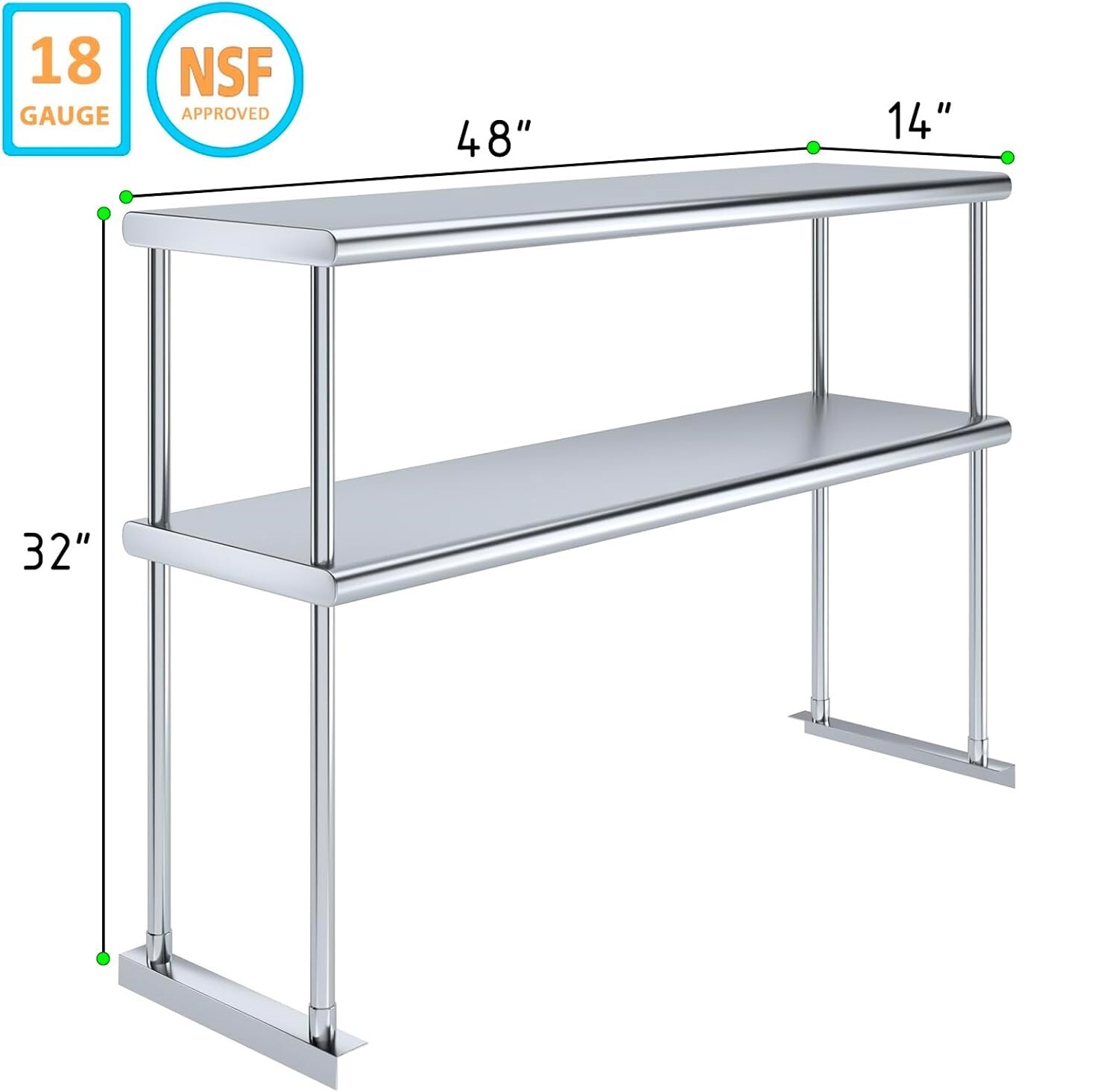Stainless Steel Adjustable Double Overshelf for Work Table 14” x 48”