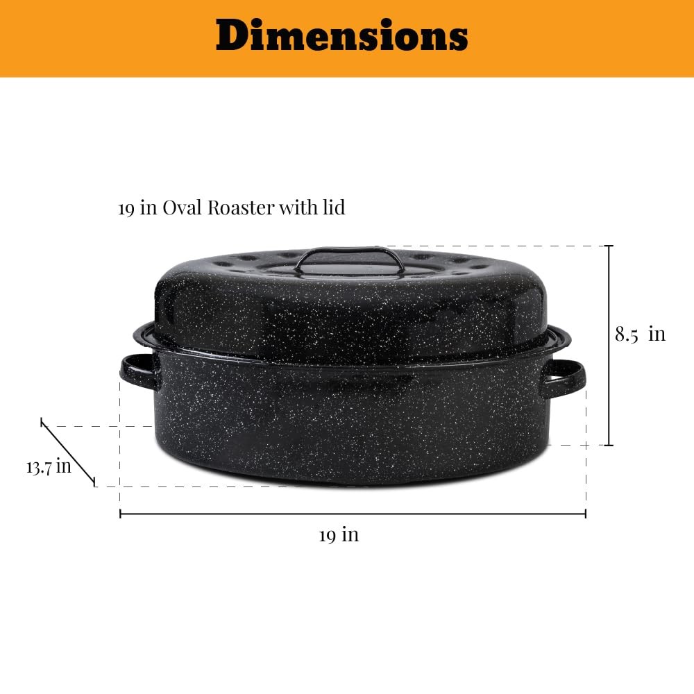 Granite Ware 19 inch oval roaster B- 19 Inch Roaster w/ Lid & Rack, Black