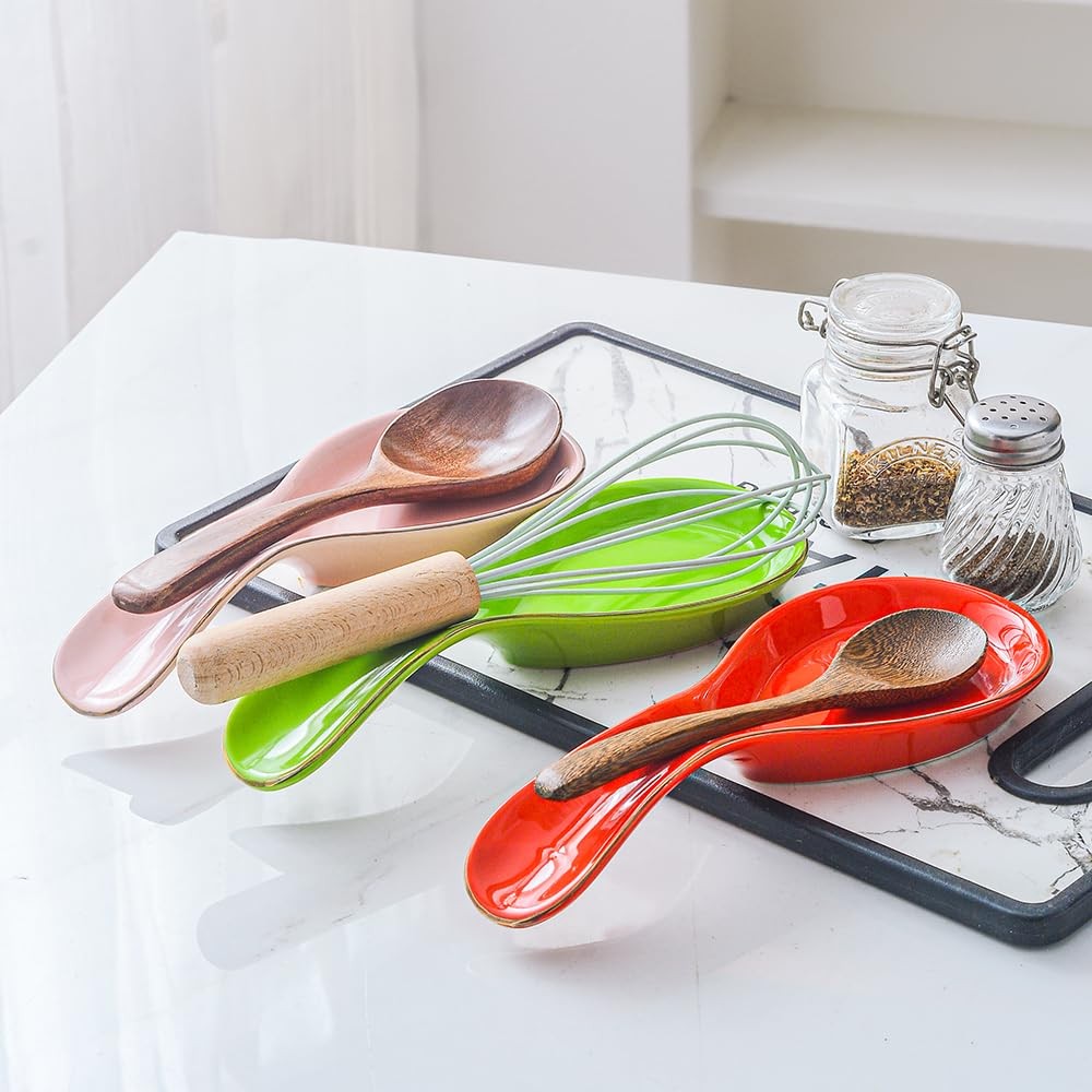 Maxramic Ceramic Spoon Rest for Stove Top, Golden Rim Spoon Holder Utensil Rest,