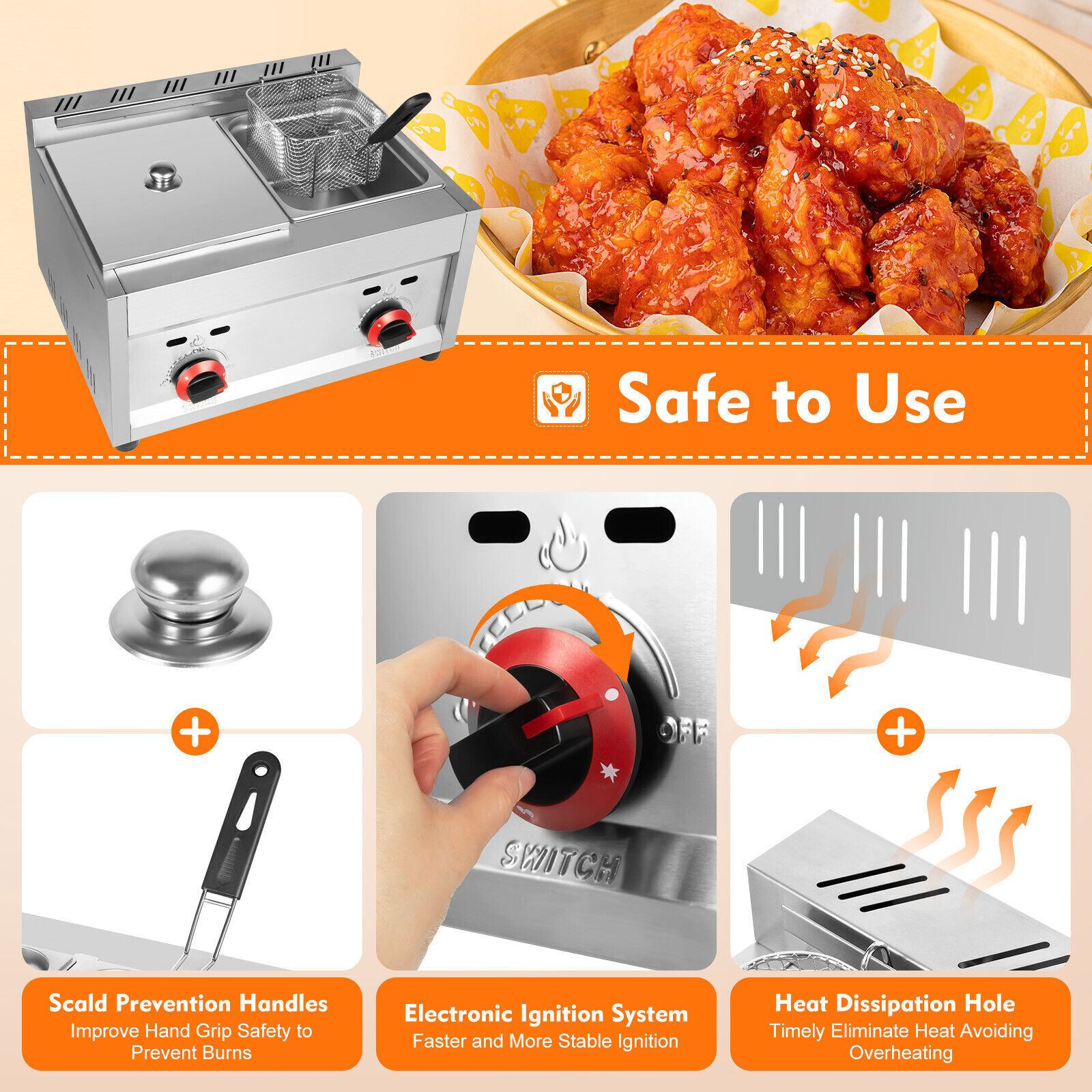 Countertop Gas Deep Fryer Propane Gas Stainless Steel Outdoor Use Round 2 Burner