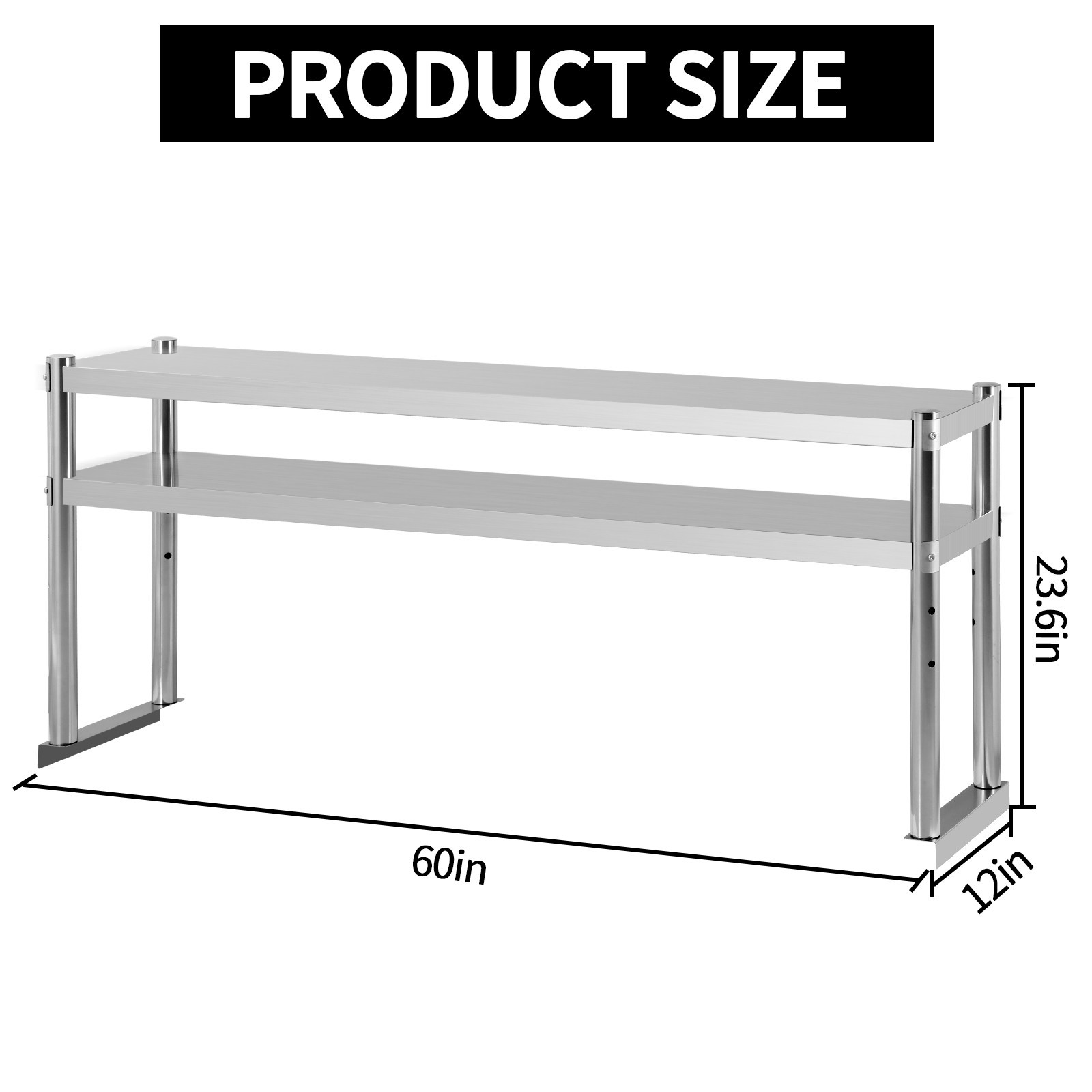 NEW Stainless Steel Double Overshelf 60»L x 12»W Commercial 2 Tier Overshelf