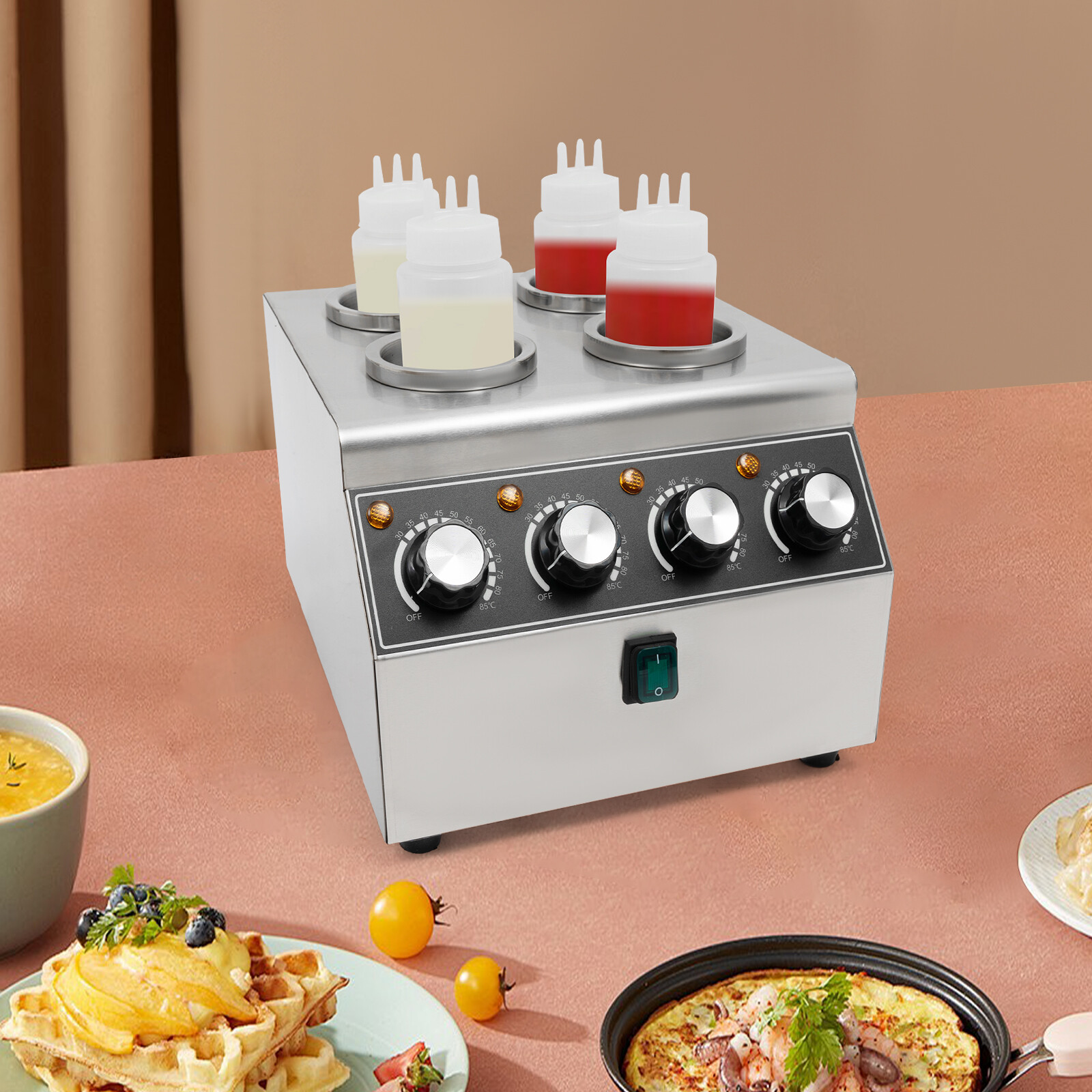 800W Electric Sauce Warm Heat Machine Sauce Warmer Dispenser w/Squeeze Bottle