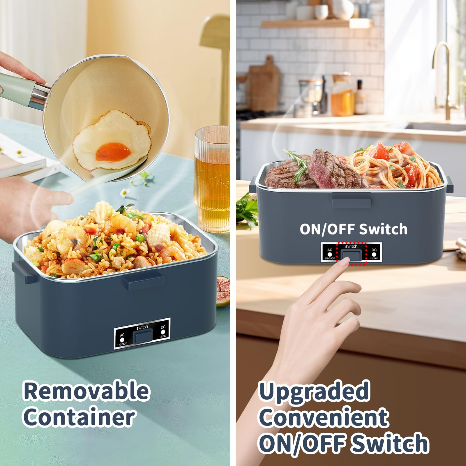 Electric Heated Lunch Box for Adults with 2 Pack 1.8L 2 Container-1.8L, Blue
