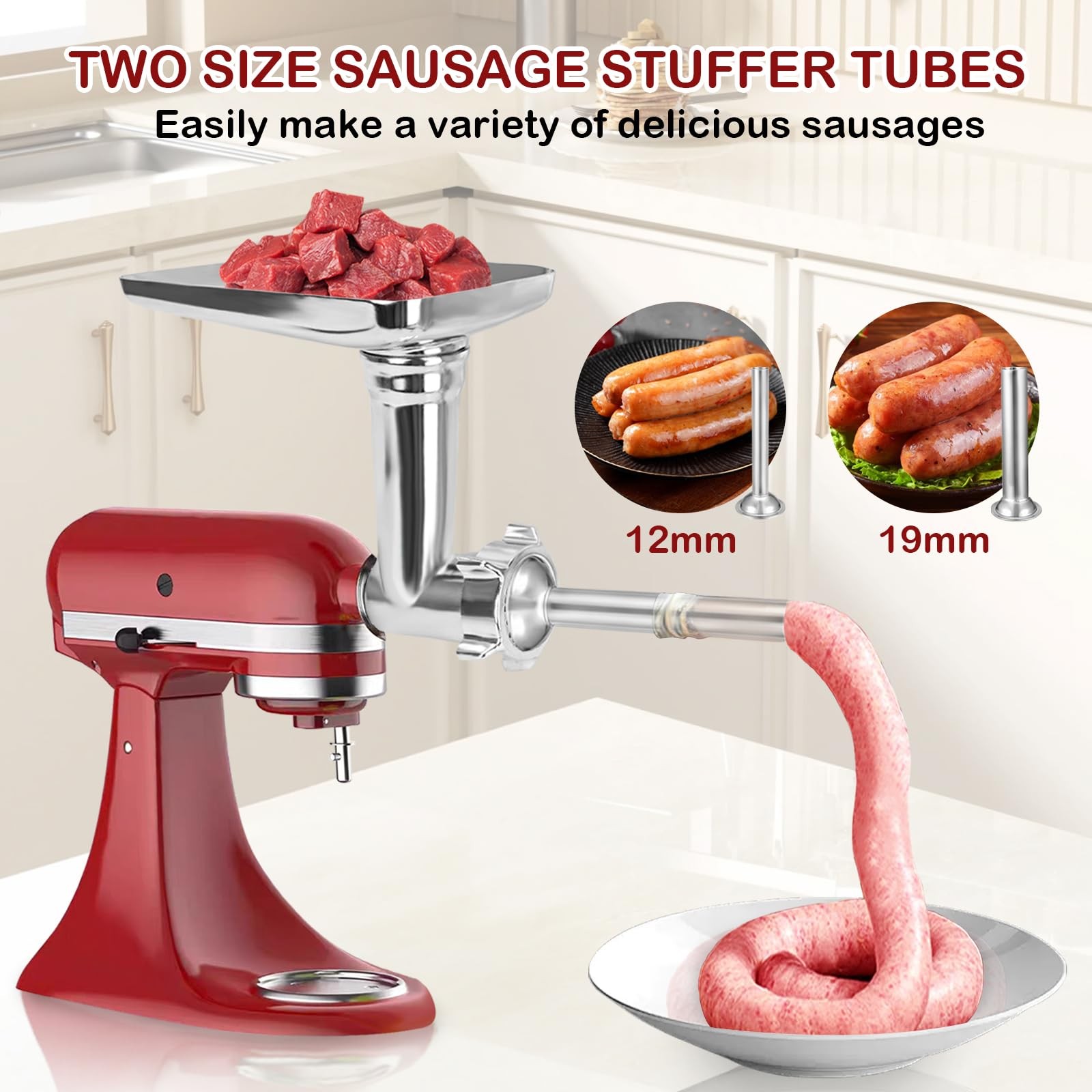 Meat Grinder & Slicer Shredder Attachments for KitchenAid Stand M, Black