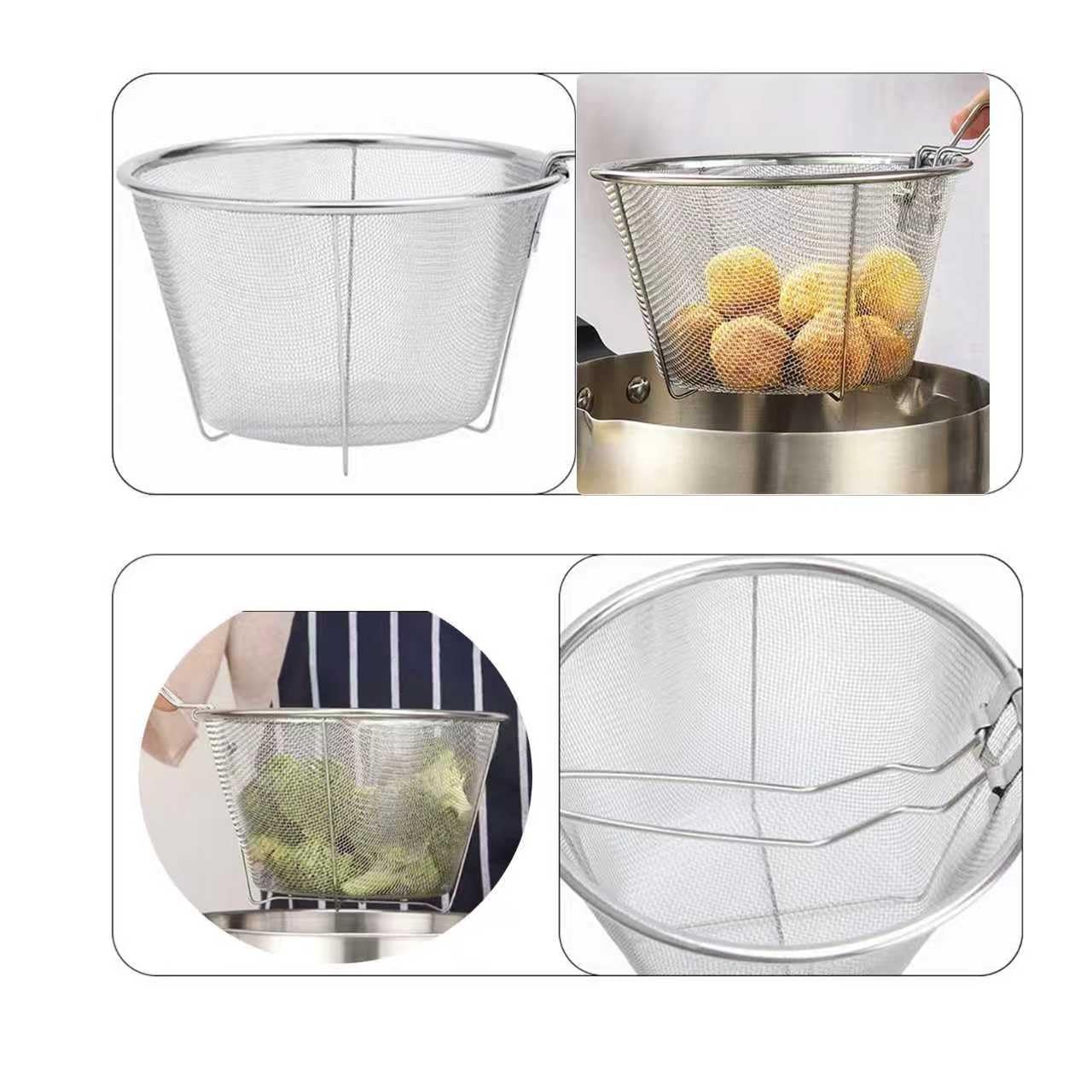 7Inch Round Stainless Steel Deep Fryer Basket，Features a Foldable Handle for …