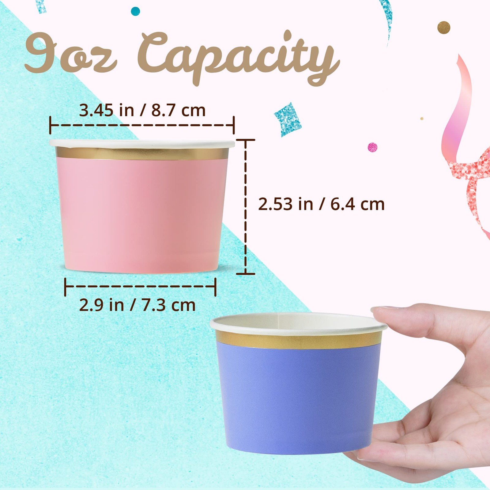 Paper Ice Cream Cups, 50 Count, 266 ml, Disposable Dessert Trays for Hot or Cold …