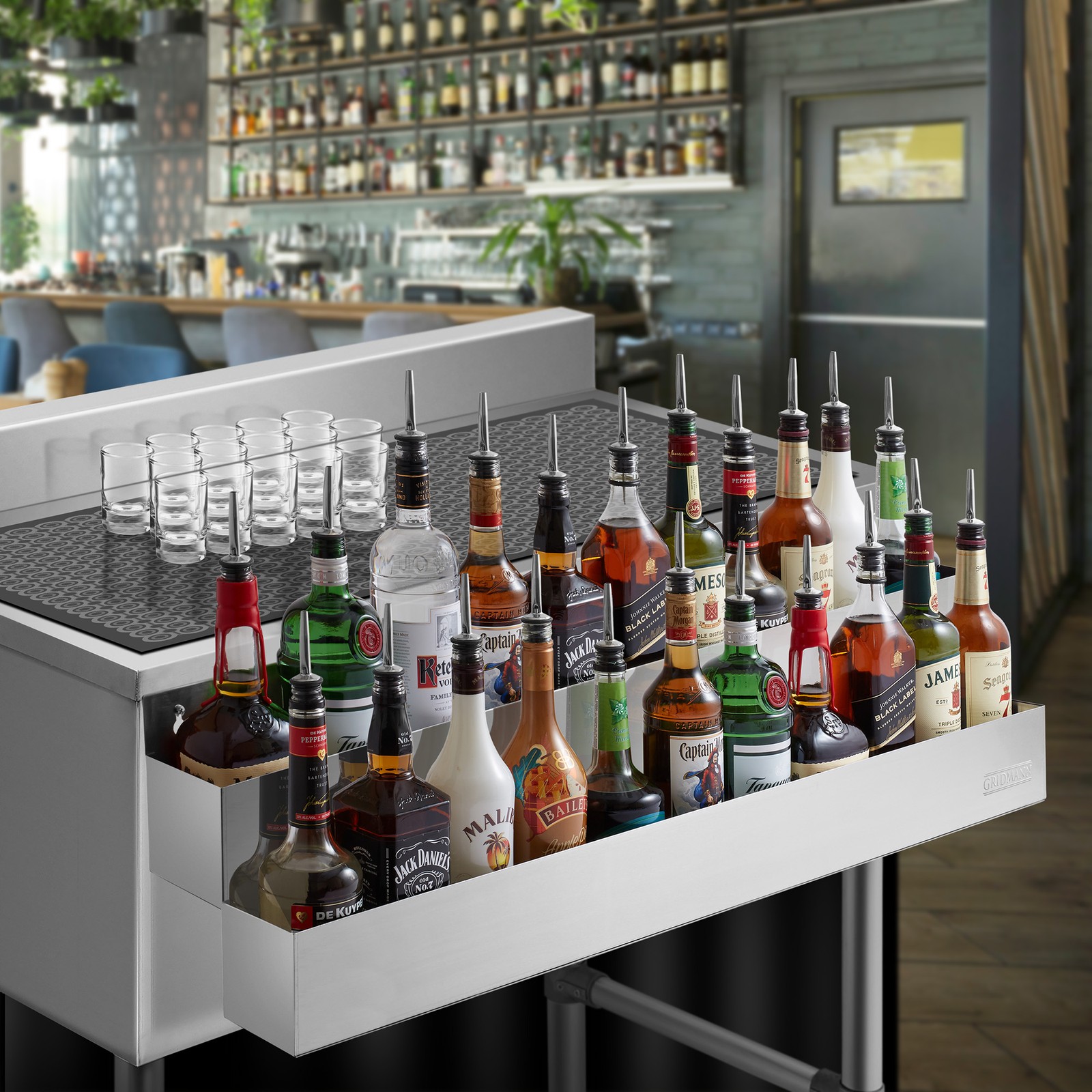 OPEN BOX – 42″ Double Tier Speed Rail – Stainless Steel Liquor Bottle Bar Rack