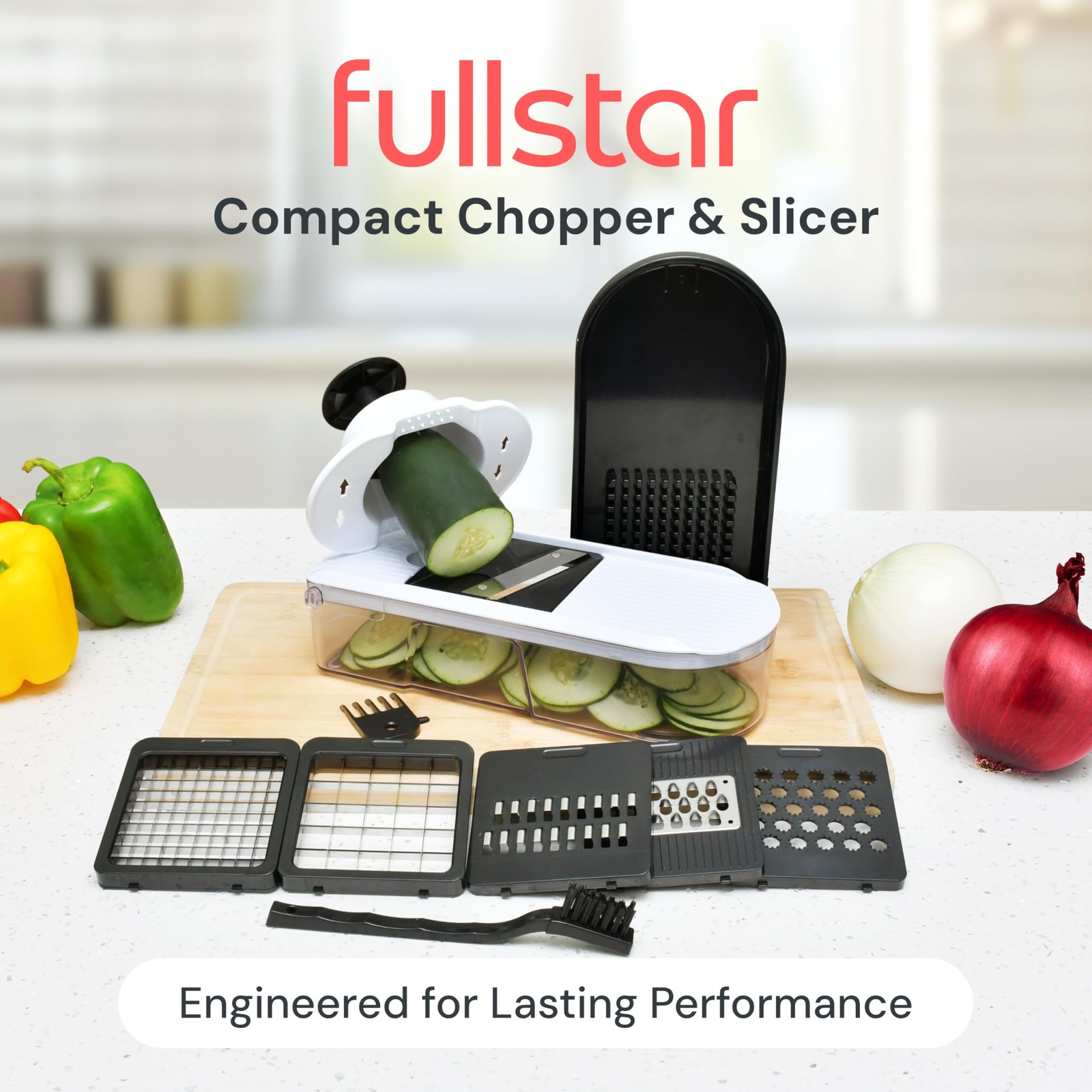Fullstar Core Vegetable Chopper – Chop and Slice Lid – 6-in-1, White/Black