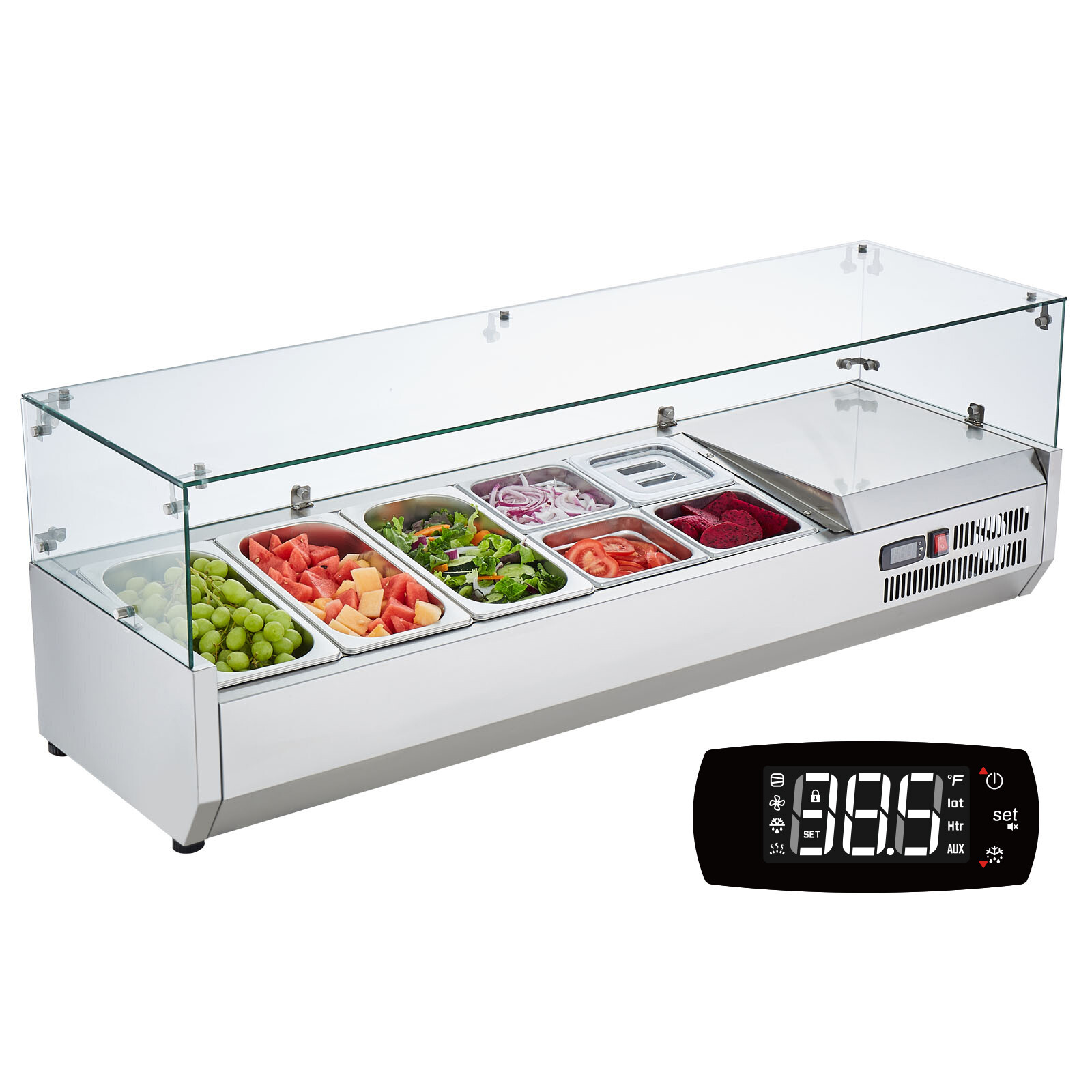 VEVOR 55″ Countertop Refrigerated Salad Pizza Prep Station 140 W Glass Guard ETL