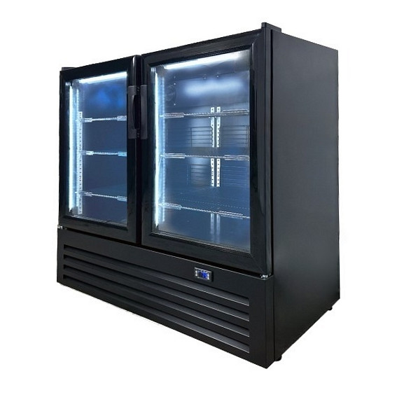 46″ W 11.3 Cu. Ft. Upright Merchandising Glass Door Refrigerator, Black
