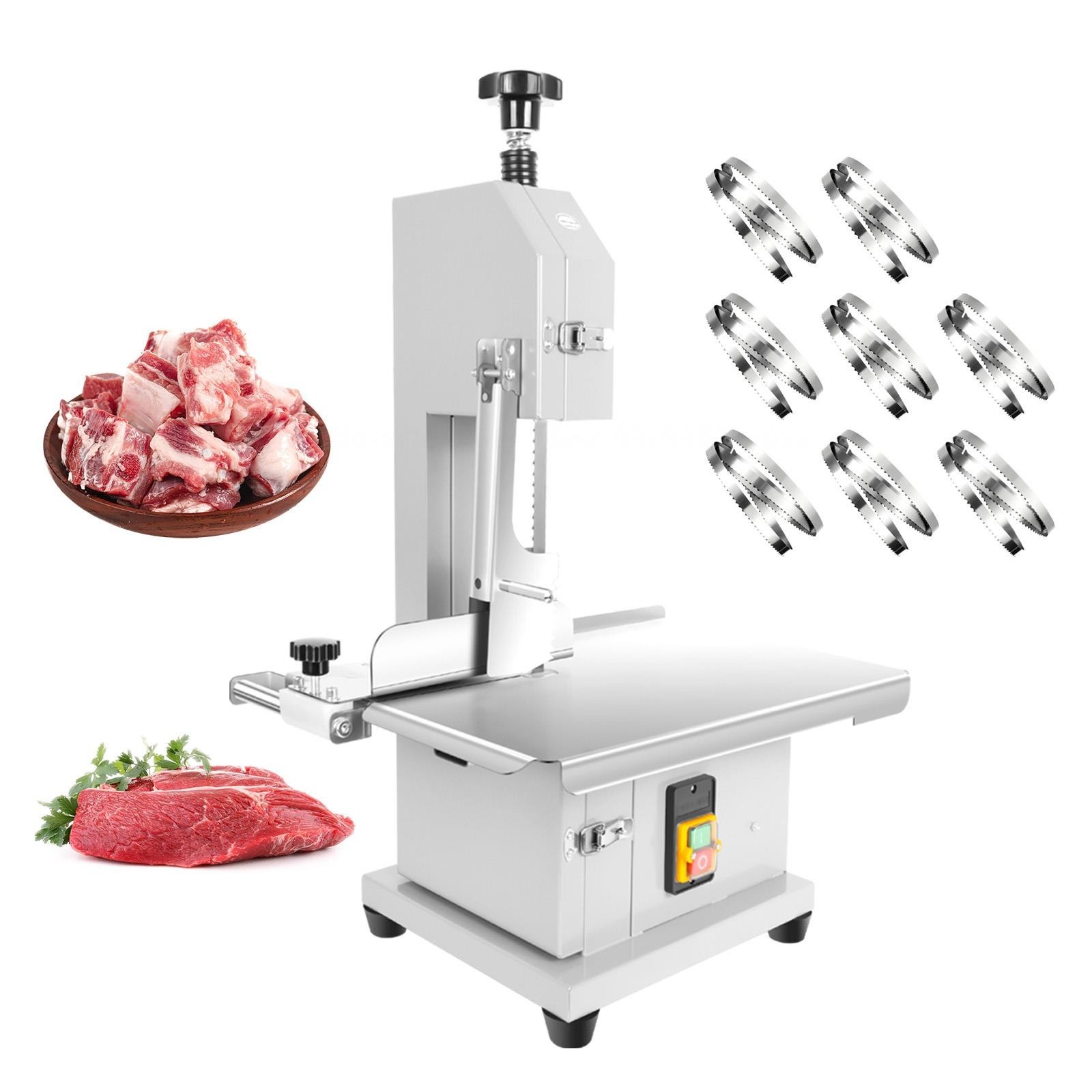1000W Electric Bone Saw Machine w/19×14″ Worktable Frozen Meat Cutter w/8 Blades