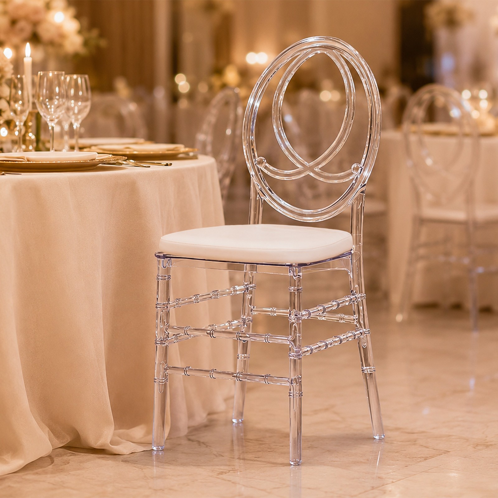 Set of 3 Clear Acrylic Chiavari Dining Ghost Chairs with Cushions for Banquet