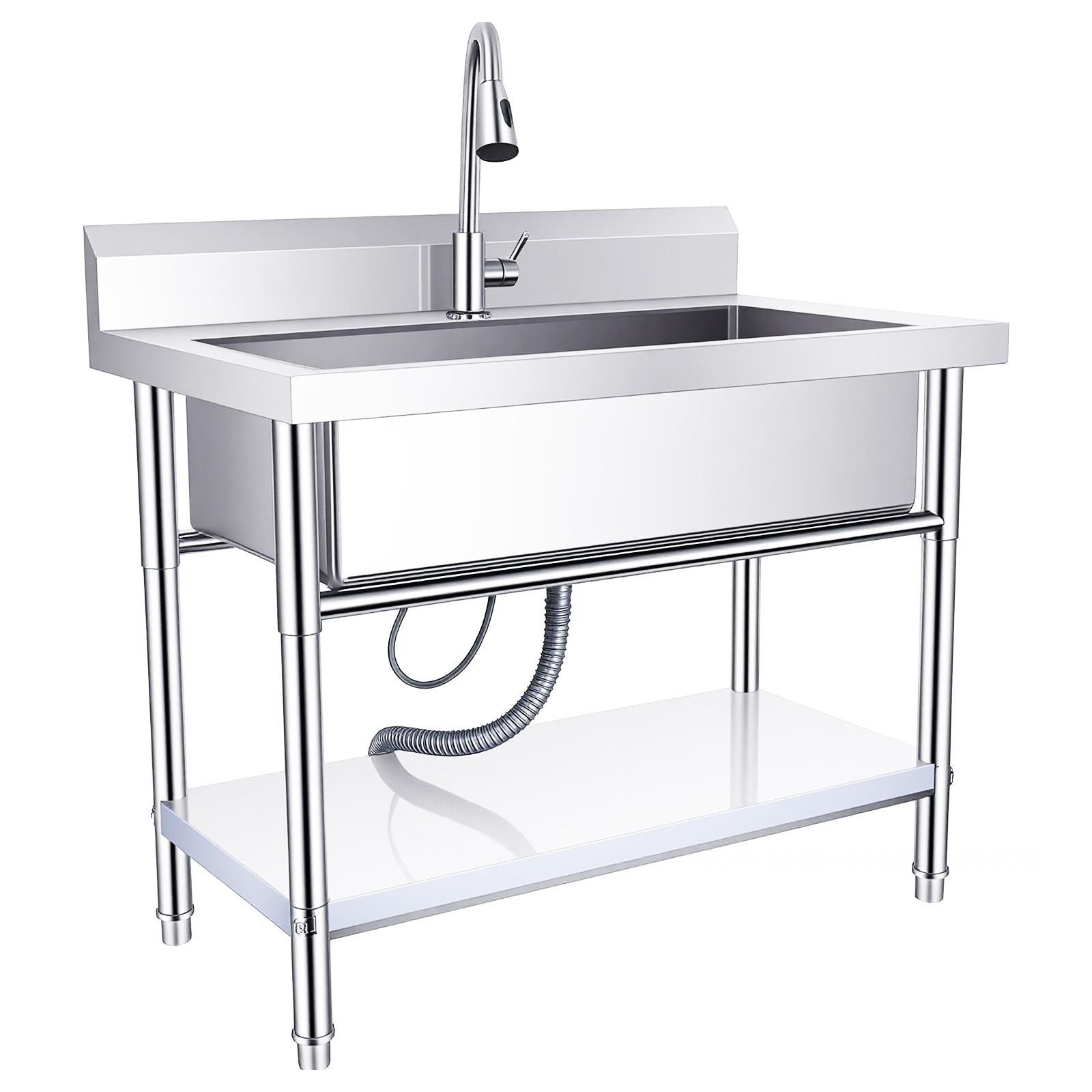 Stainless Steel Utility Sink Hot and Cold Dual Water Pull-out Faucet in Kitchens