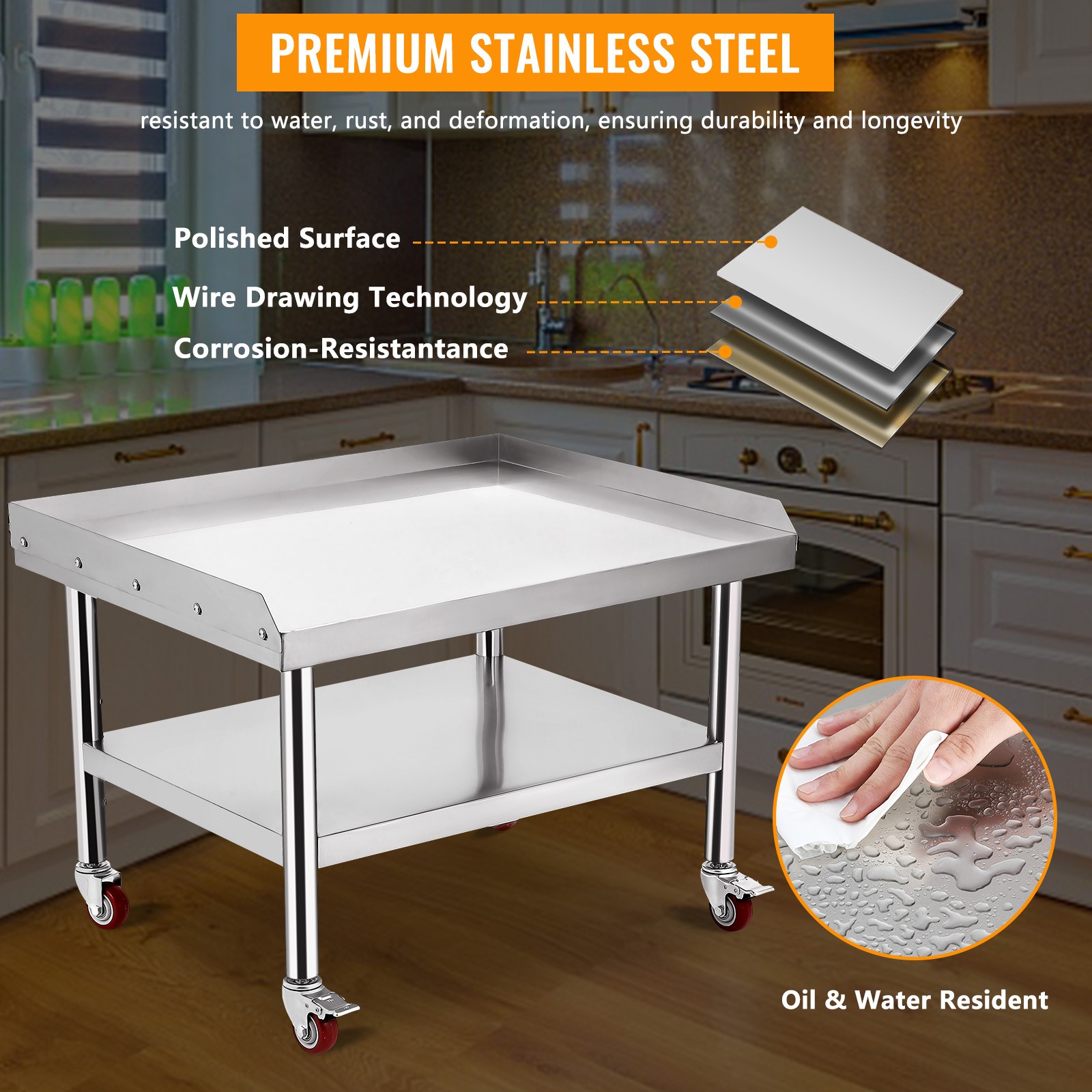 Stainless Steel 36″ x 30″ Commercial Kitchen Worktable BBQ Home Food Prep Table