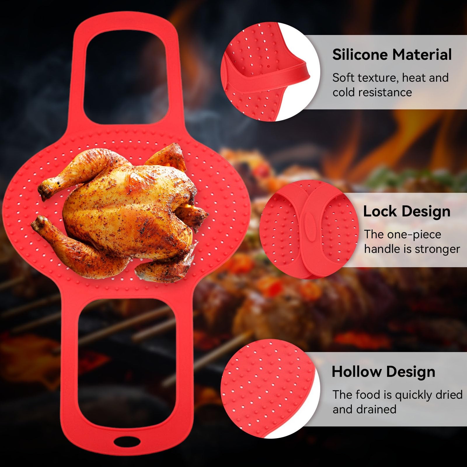 Silicone Turkey Lifter, Reusable Steamer Basket Heat 23.2″L x 4.9″W, Red