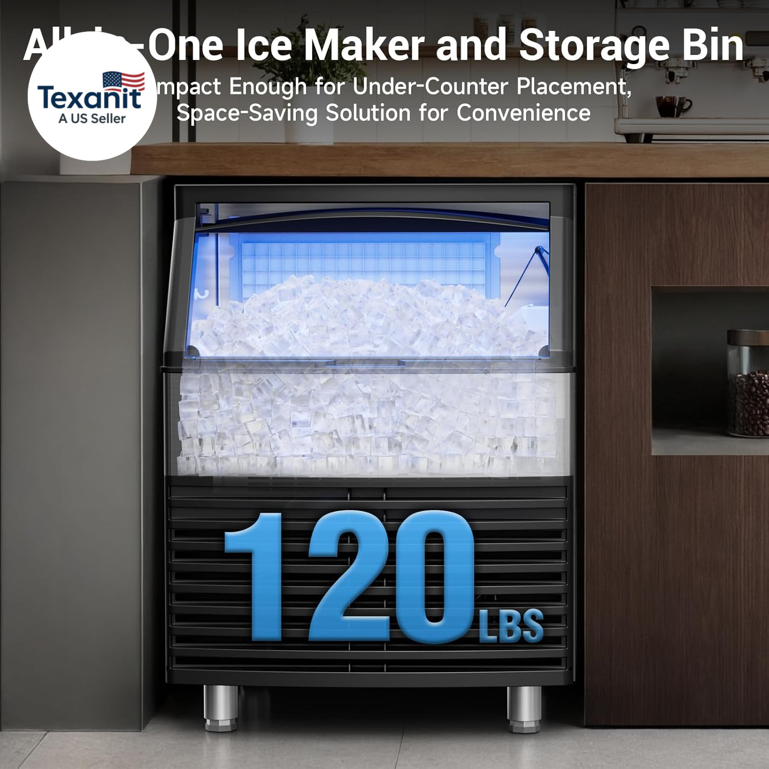 Commercial Ice Maker, 450LBS/24H Ice Machine Commercial with 120 LBS Storage, Ic