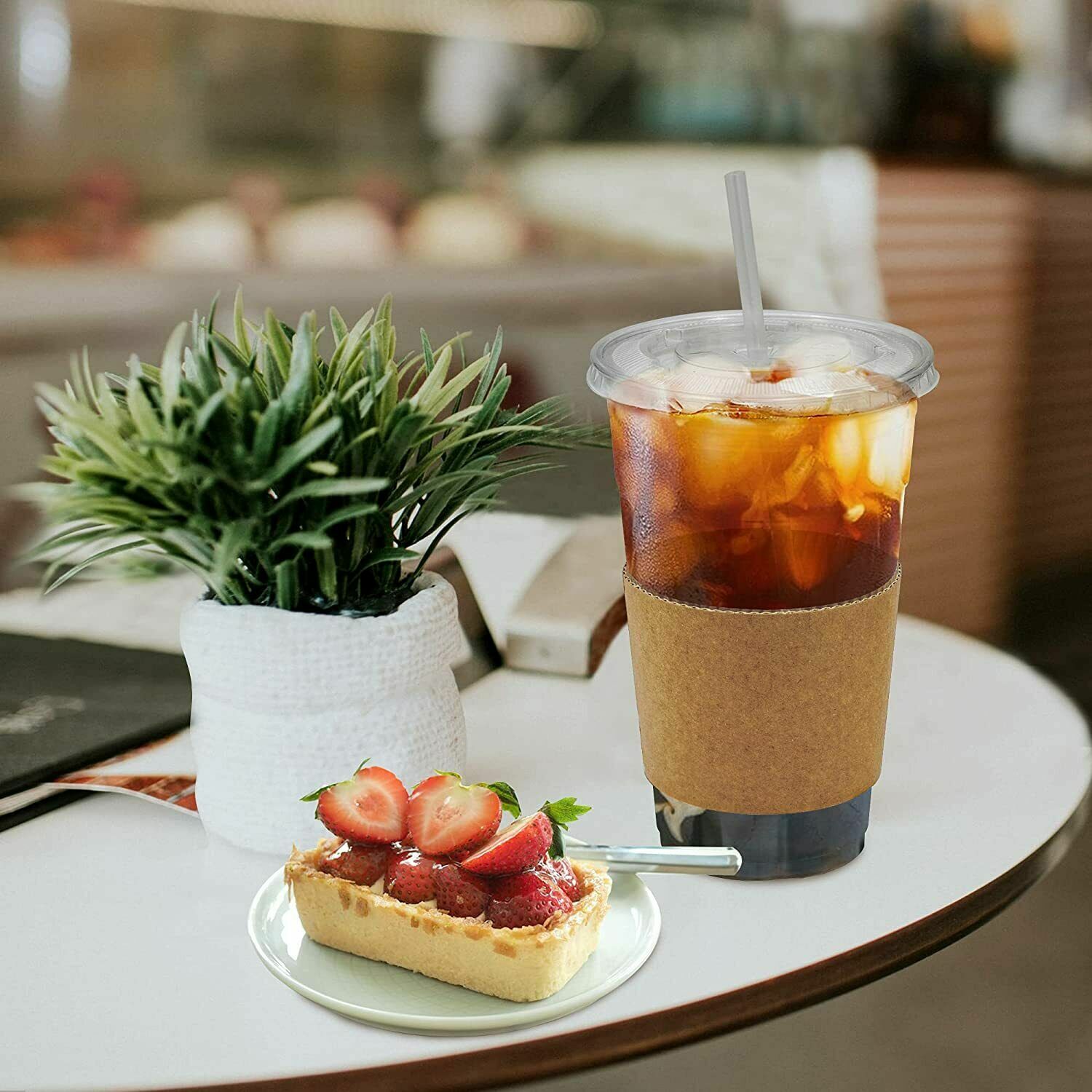 Clear Plastic PET Cups with Flat Lids with Straw for All Kinds of Beverages
