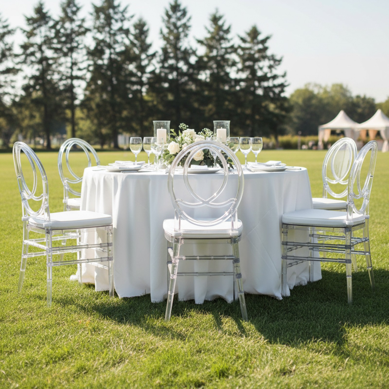 Full Assembled Set of 3 Acrylic Chiavari Dining Chairs with Cushions Clear