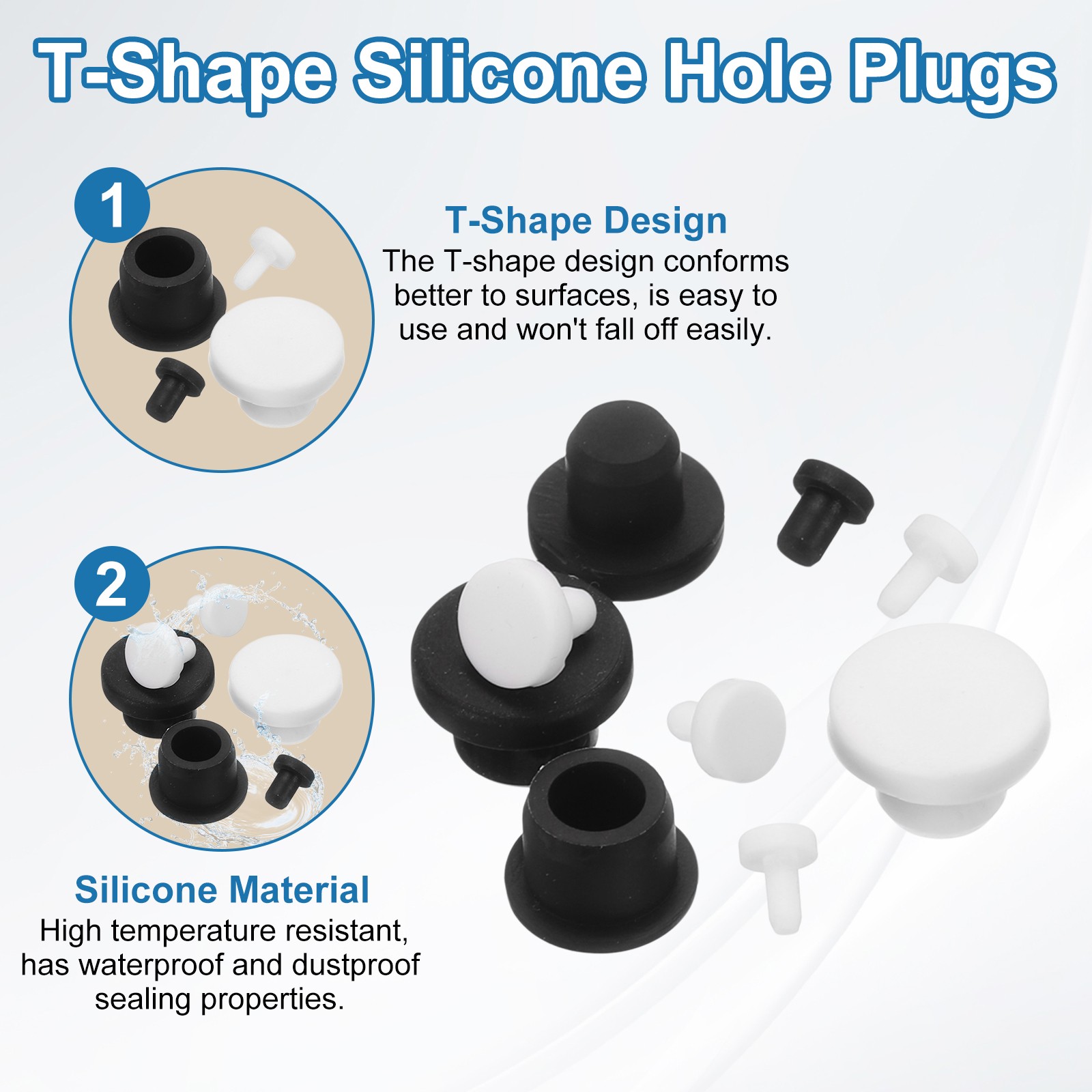 15Pcs Solid Silicone Hole Plug for 3.8mm/0.15″ Hole, 0.24″ Plug Height, Black
