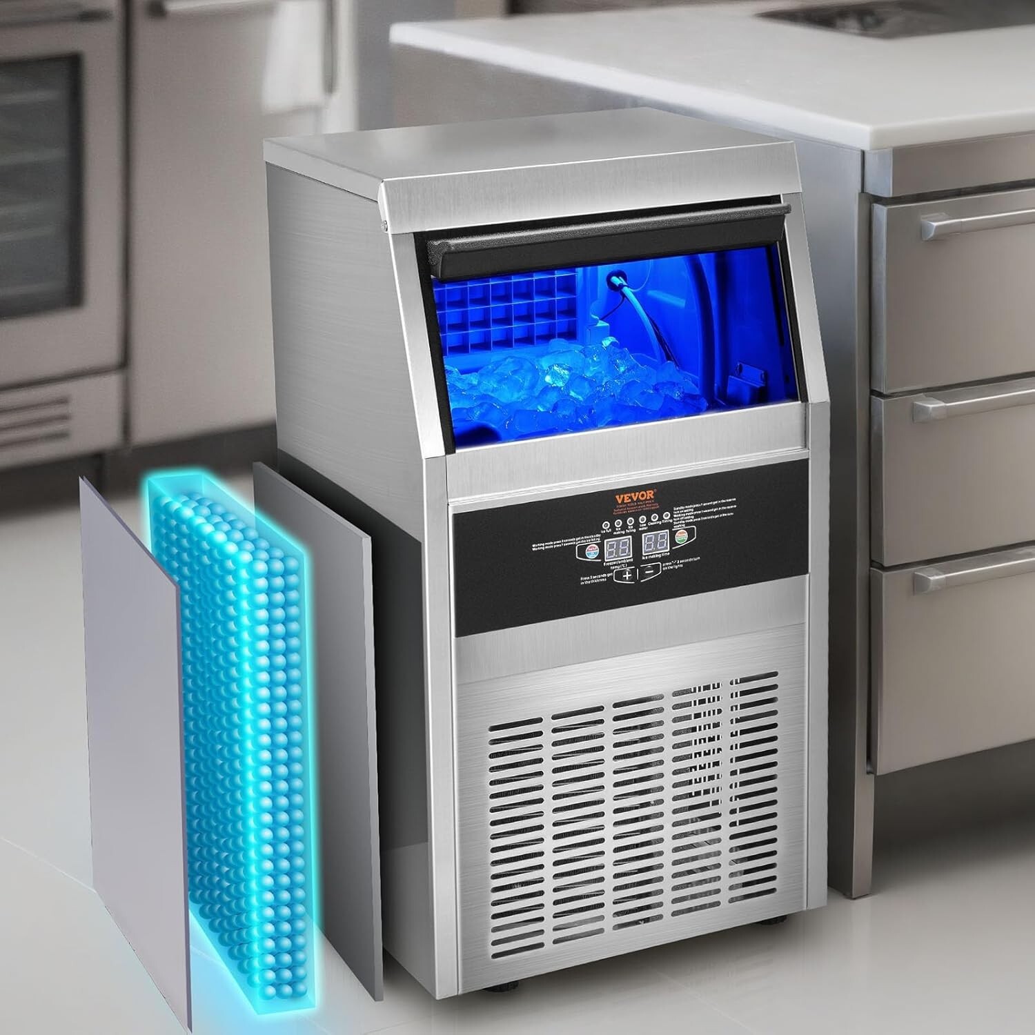 Commercial Ice Maker: 80lbs/24H, 40 Ice Cubes in 15 Min, 24lbs Storage Capacity