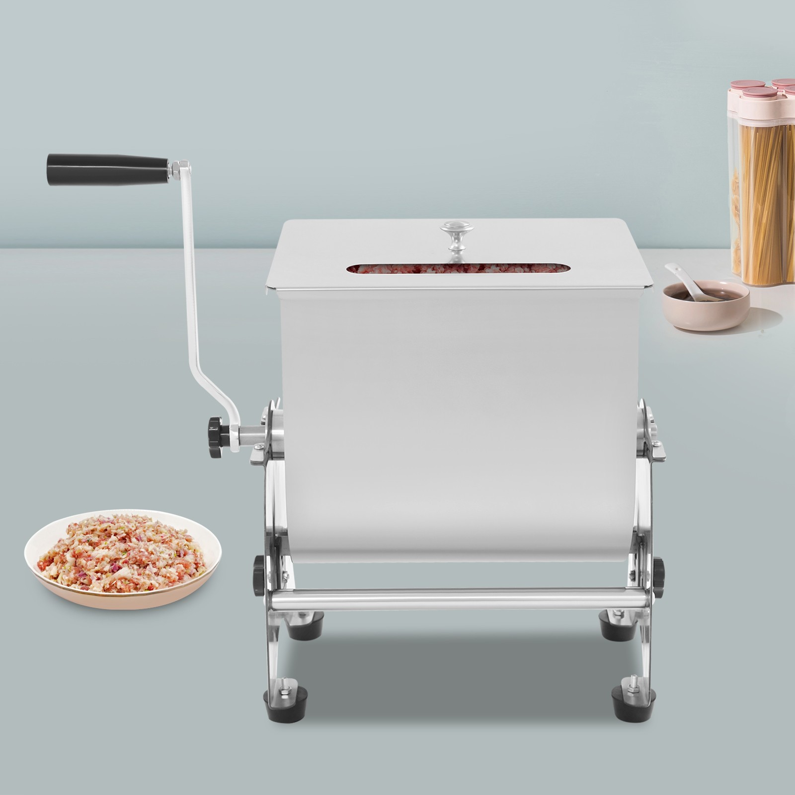 Manual Meat Mixer Stainless Steel 10kg/22lbs Meat Mixing Hopper 90° Tilt