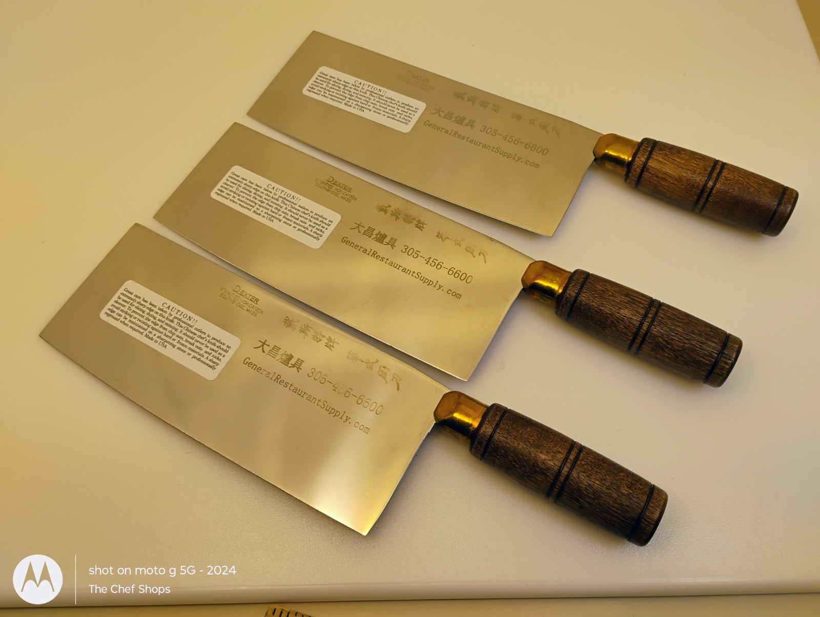 USA Made 8X3.25 in Set (3) Traditional Chinese Chef Knives Wood S5198 Stainless