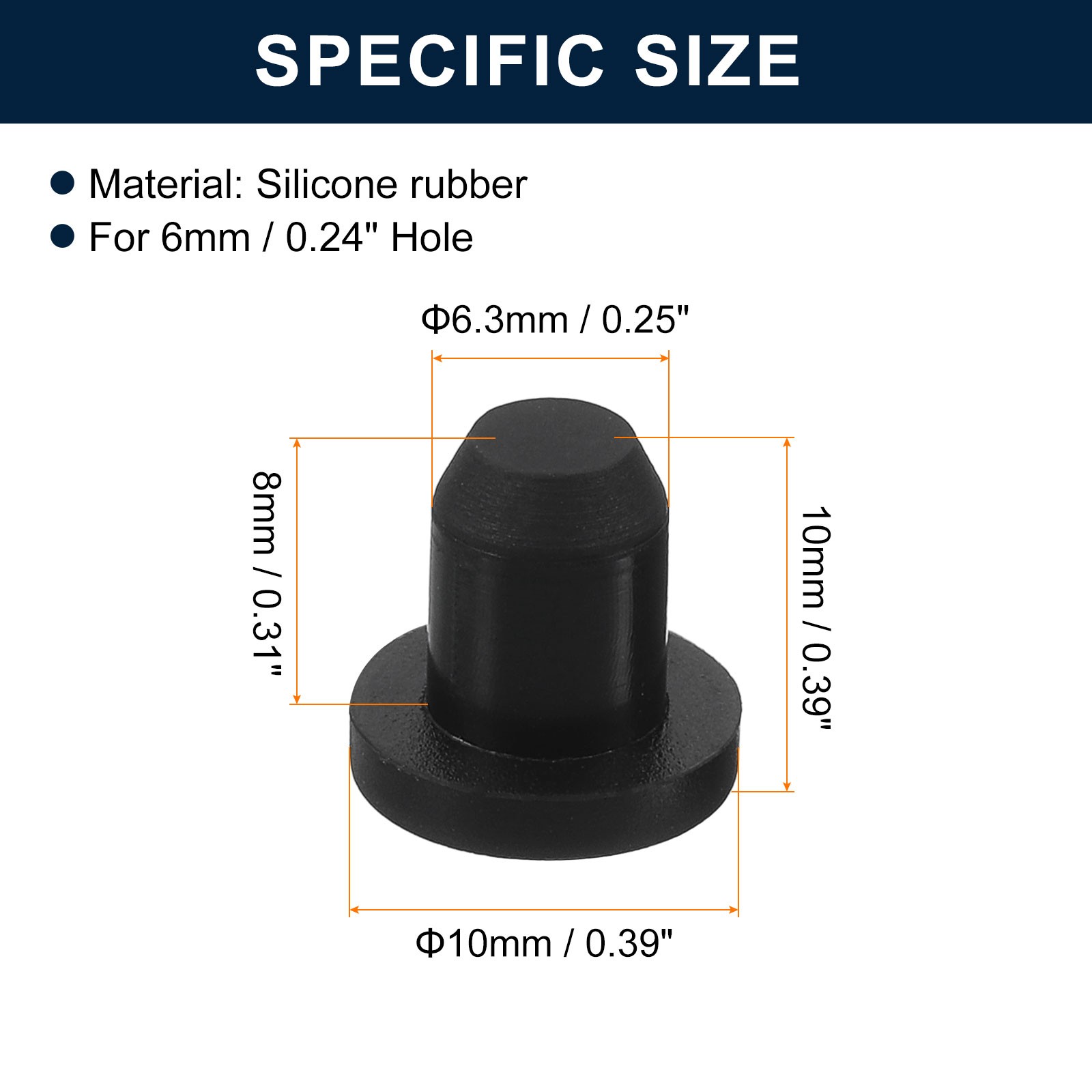 32pcs Black Rubber Stopper 6.3mm Plug Holes for 6mm/0.24″ Hole