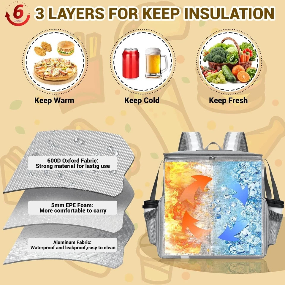Food Delivery Backpack, Expandable Insulated Pizza Bags for Delivery, Bike, L