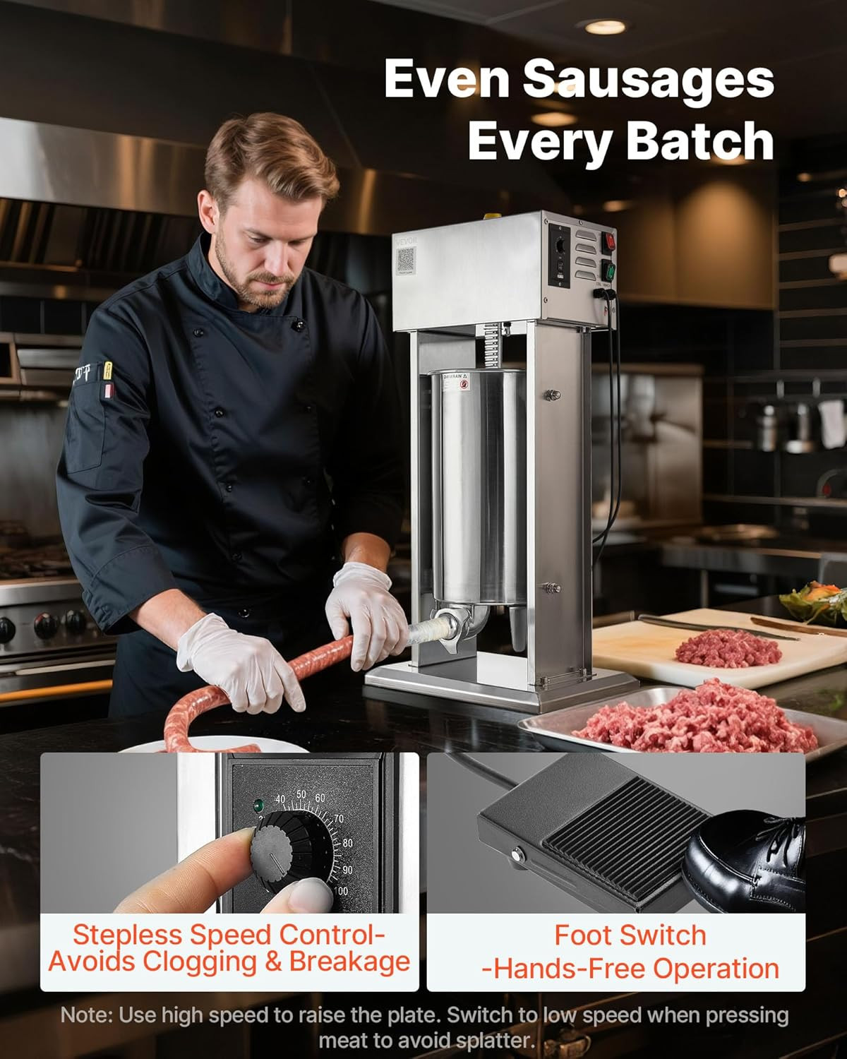 Electric Sausage Stuffer, 33 LBS / 15 L Vertical Meat Stuffer, Stepless Speed Co