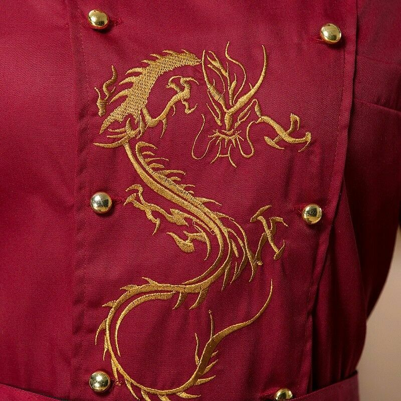Men Women Chinese Dragon Printed Chef Apparel Uniform Jacket Coat Food Service