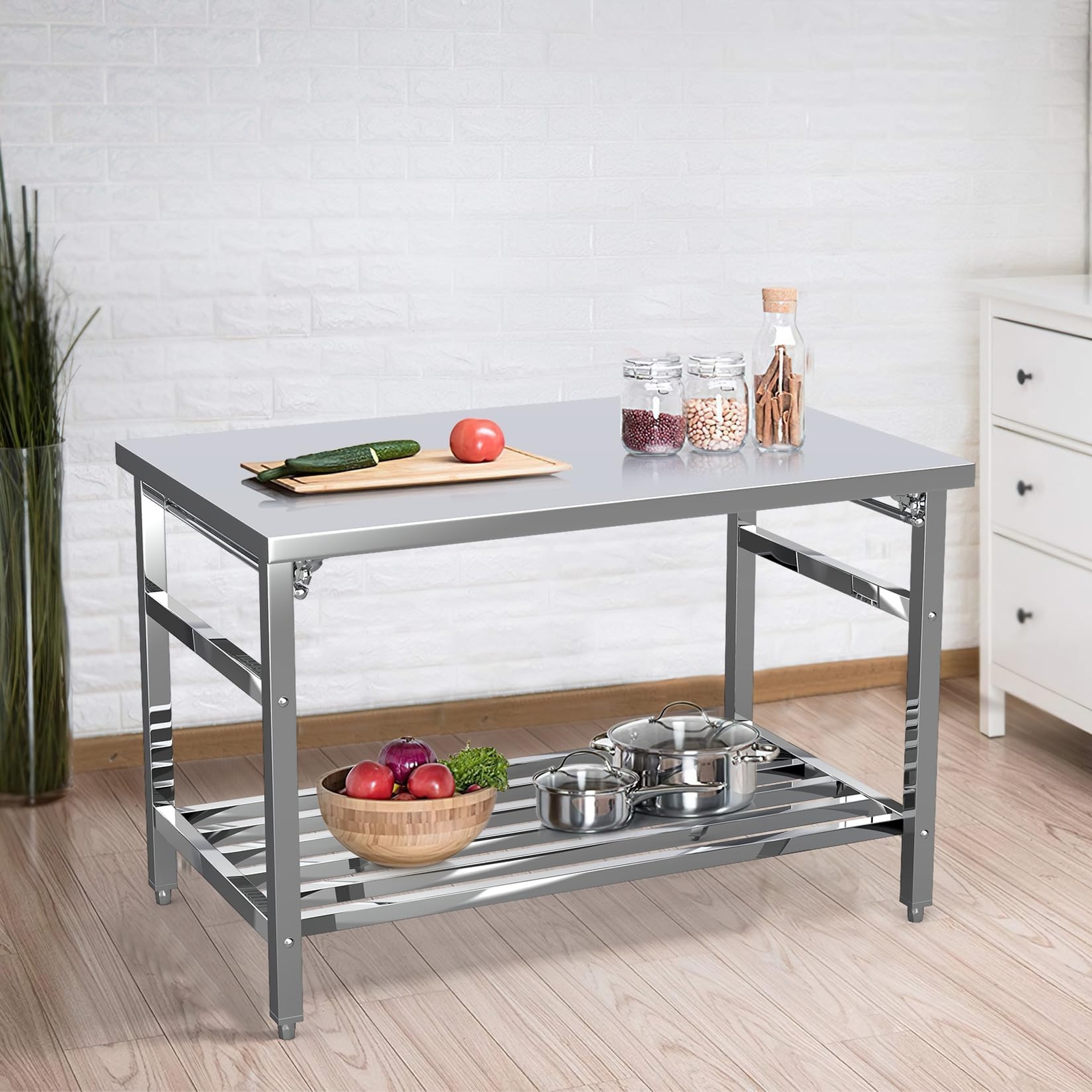 48×30″ Stainless Steel Prep Table ,Commercial Kitchen Foldable Food Prep Table