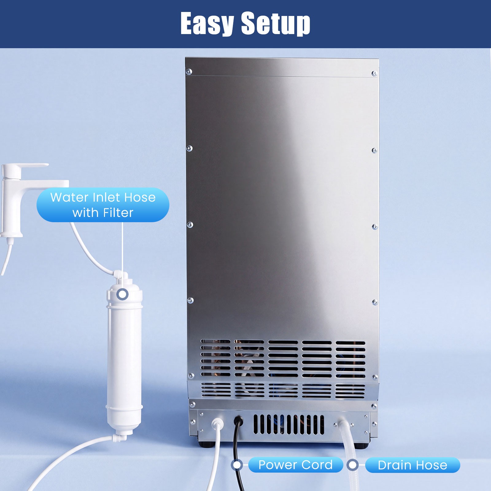 Commercial Ice Maker 110 lbs/24H, Stainless Steel Ice Machine w/25 lbs Capacity