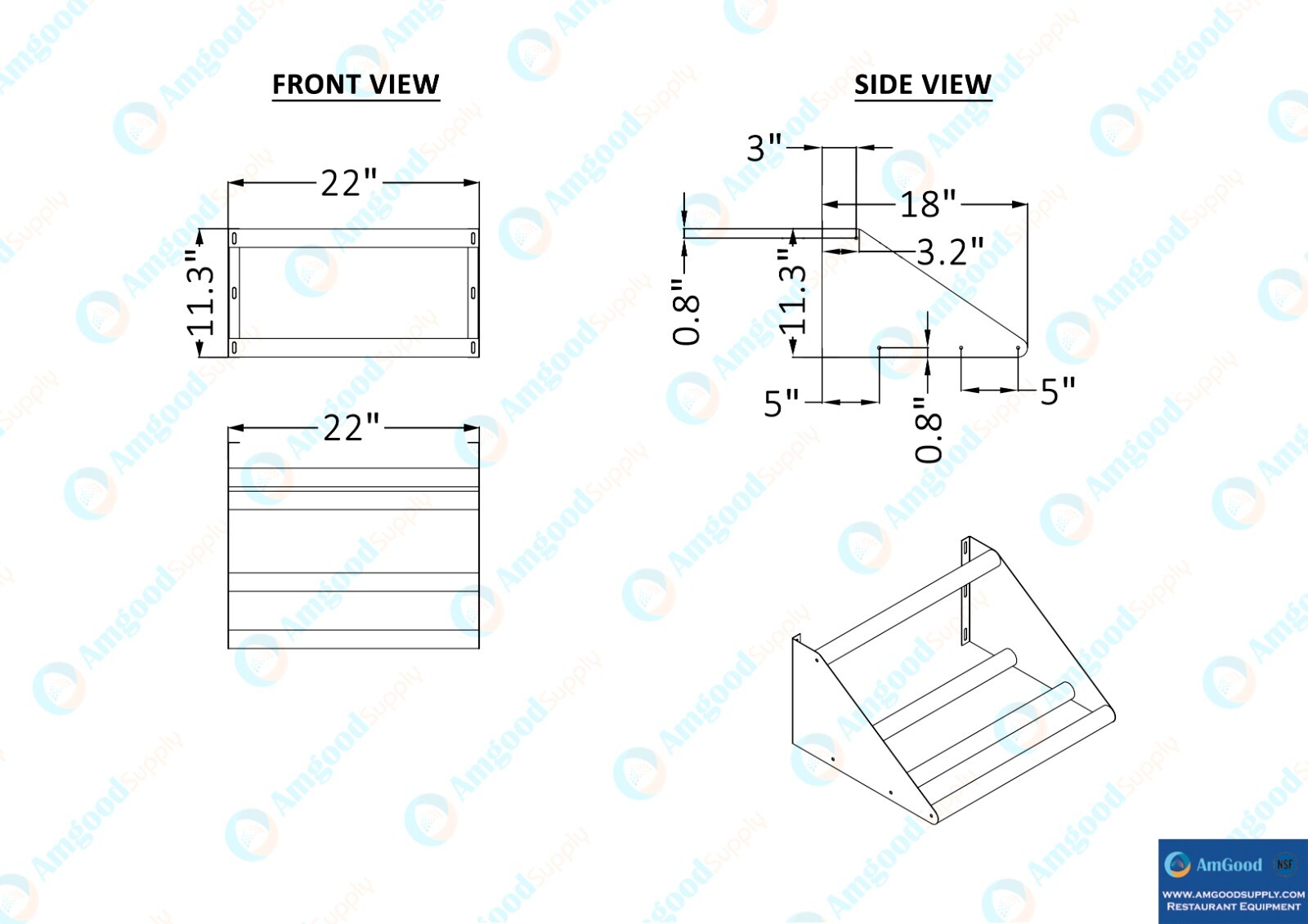 22 in. Stainless Steel Tubular Glass Rack Shelf