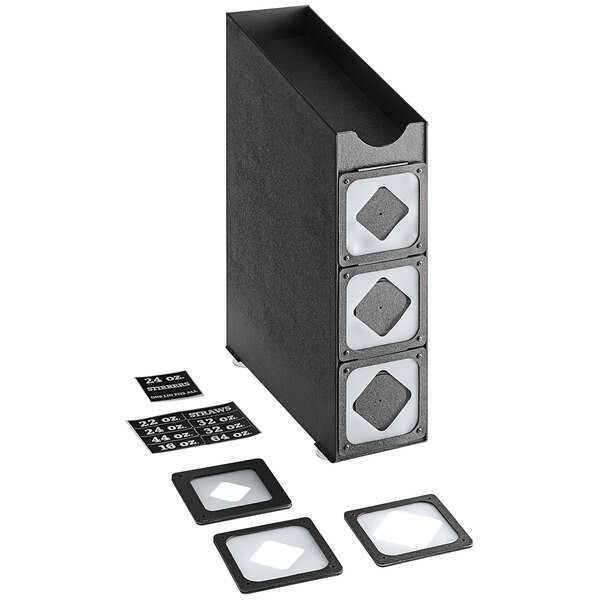 KleanTake by ServSense Black Countertop Slim Cup Dispenser Cabinet – 3 Slot