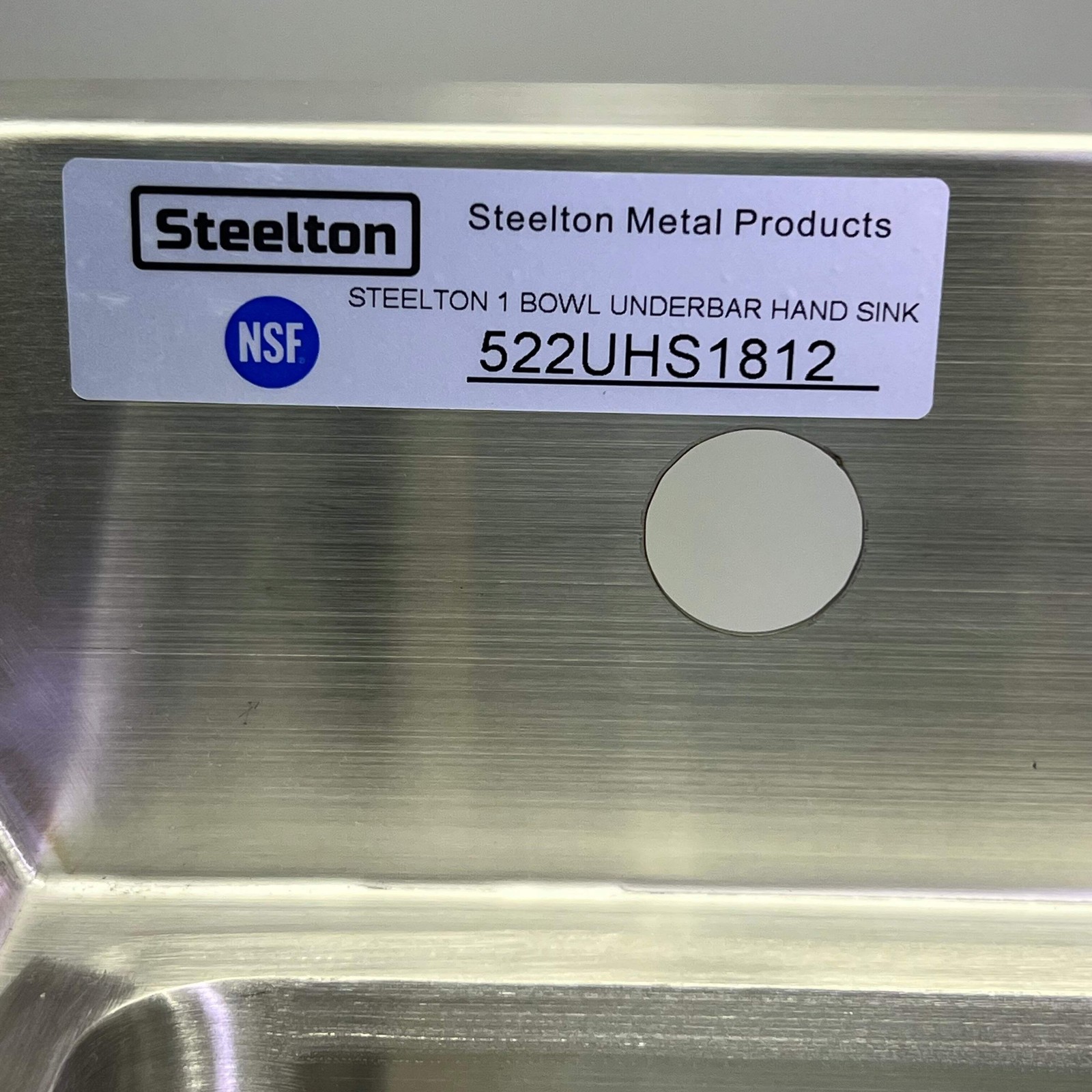STEELTON 1 Bowl Underbar Hand Sink Sz 12″W x 18″L 522UHS1812