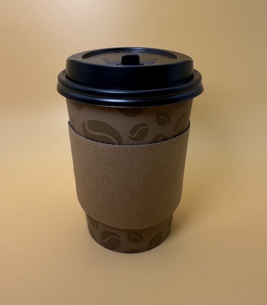 12oz Brown Cups Set with Lids and Sleeves (Coffee bean design)