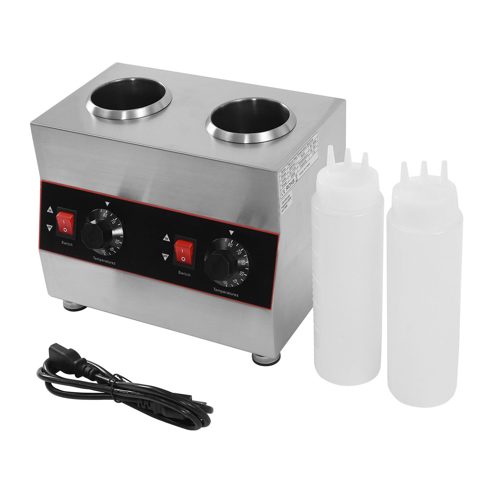 Electric Cheese Sauce Warmer 2 Bottles Chocolate Sauce Warmer 110V 30~85℃