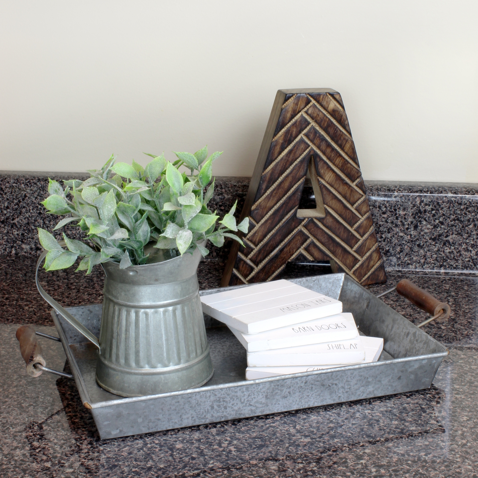 Black Enamelware Rustic Trays Set of 2, Sm/Med; Farmhouse Decor w/ Handles