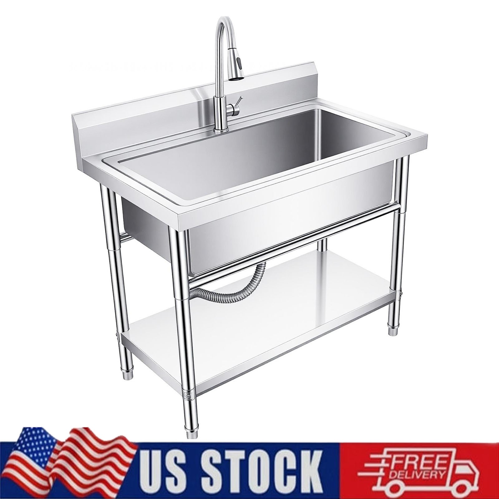 Stainless Steel Utility Sink 40″ Bathroom Sinks with 360° Rotate&Pull-out Faucet