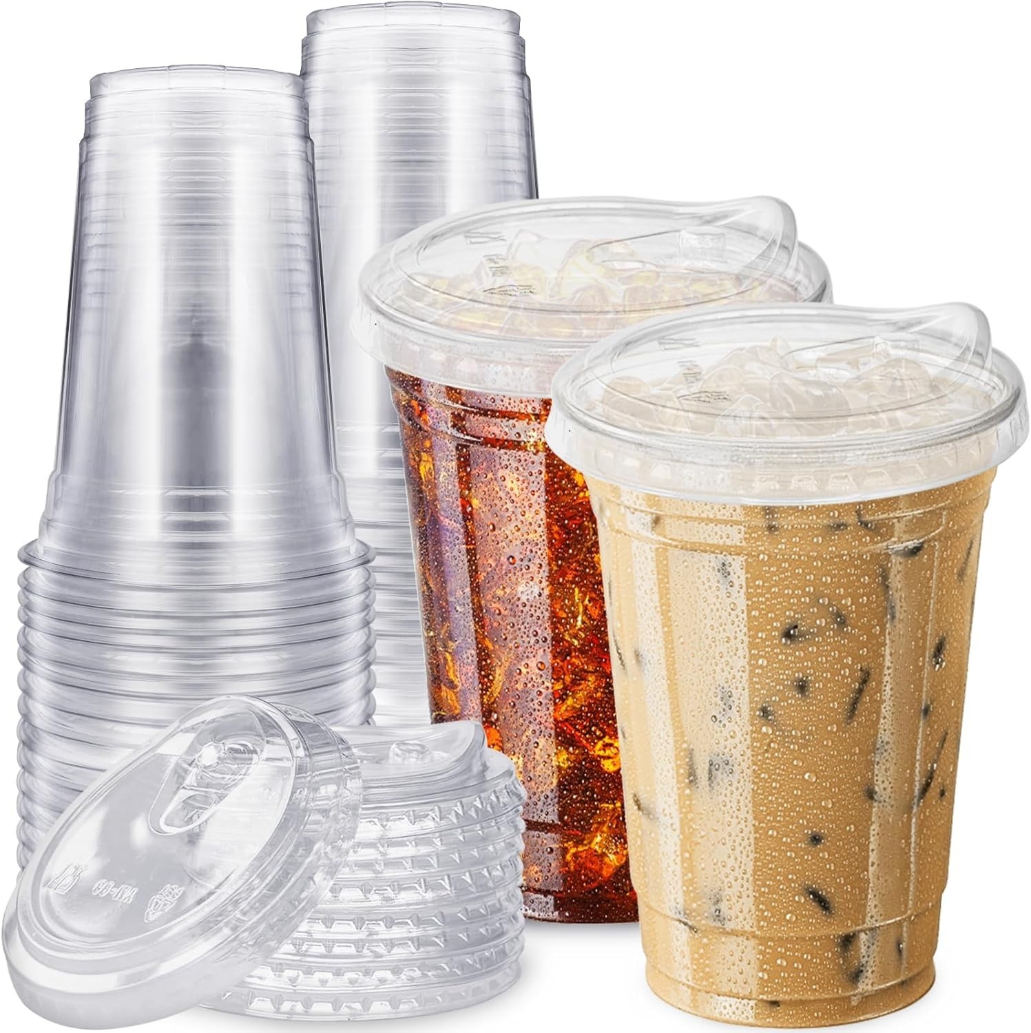 20 oz Clear Plastic Cups with Strawless Sip Lids – 25 Sets Disposable Cups