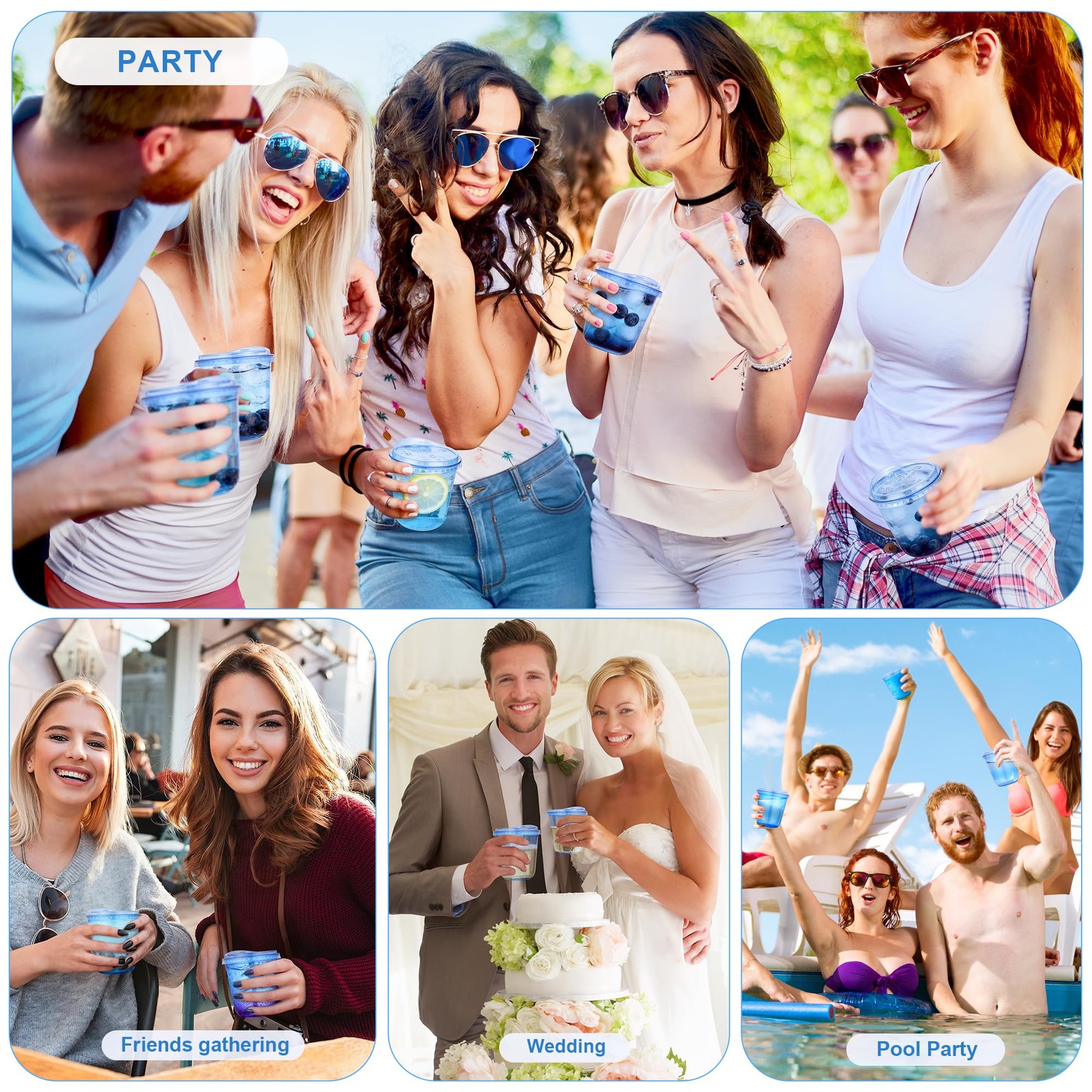 50 Pcs Blue Plastic Cups, 12oz Disposable Stemless Wine Glasses for Cocktail …