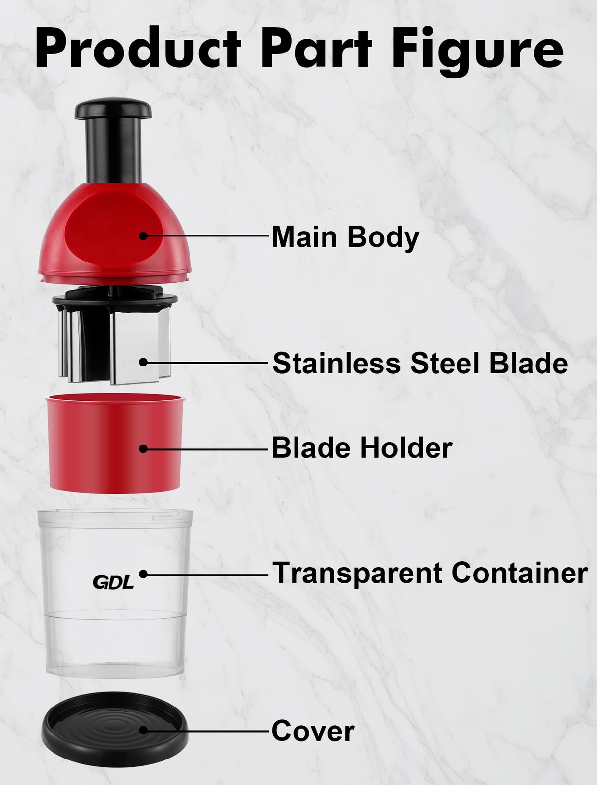 Food Chopper, Hand Chopper Dicer Easy to Clean, Manual Slap Vegetable Red