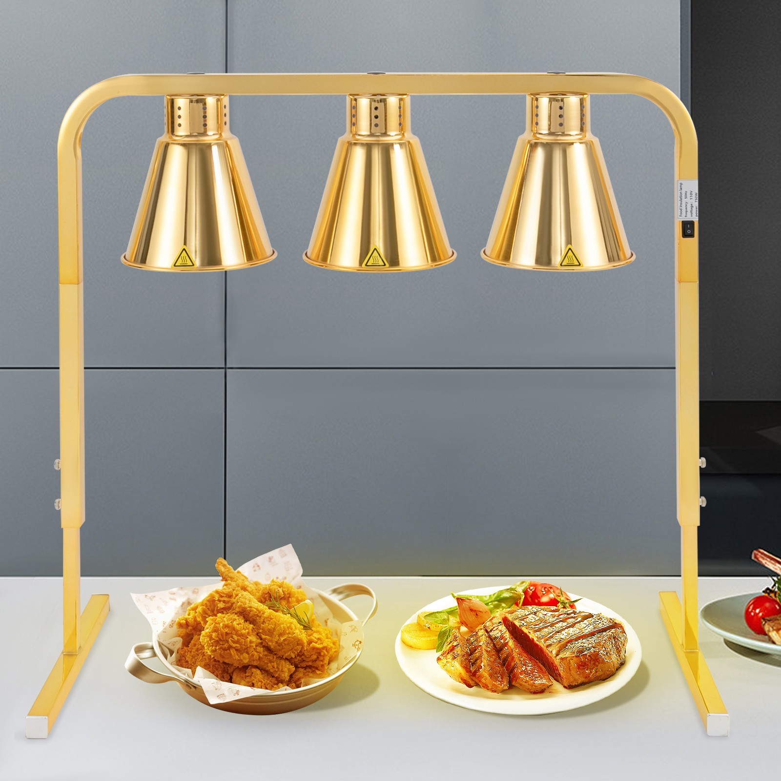 Adjustable Height 750W Food Insulation Lamp Food Warmer 3-Head Food Warming Lamp